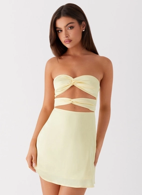 Tianna Mini Dress - Yellow AntiStaticMaterial Square-Neck