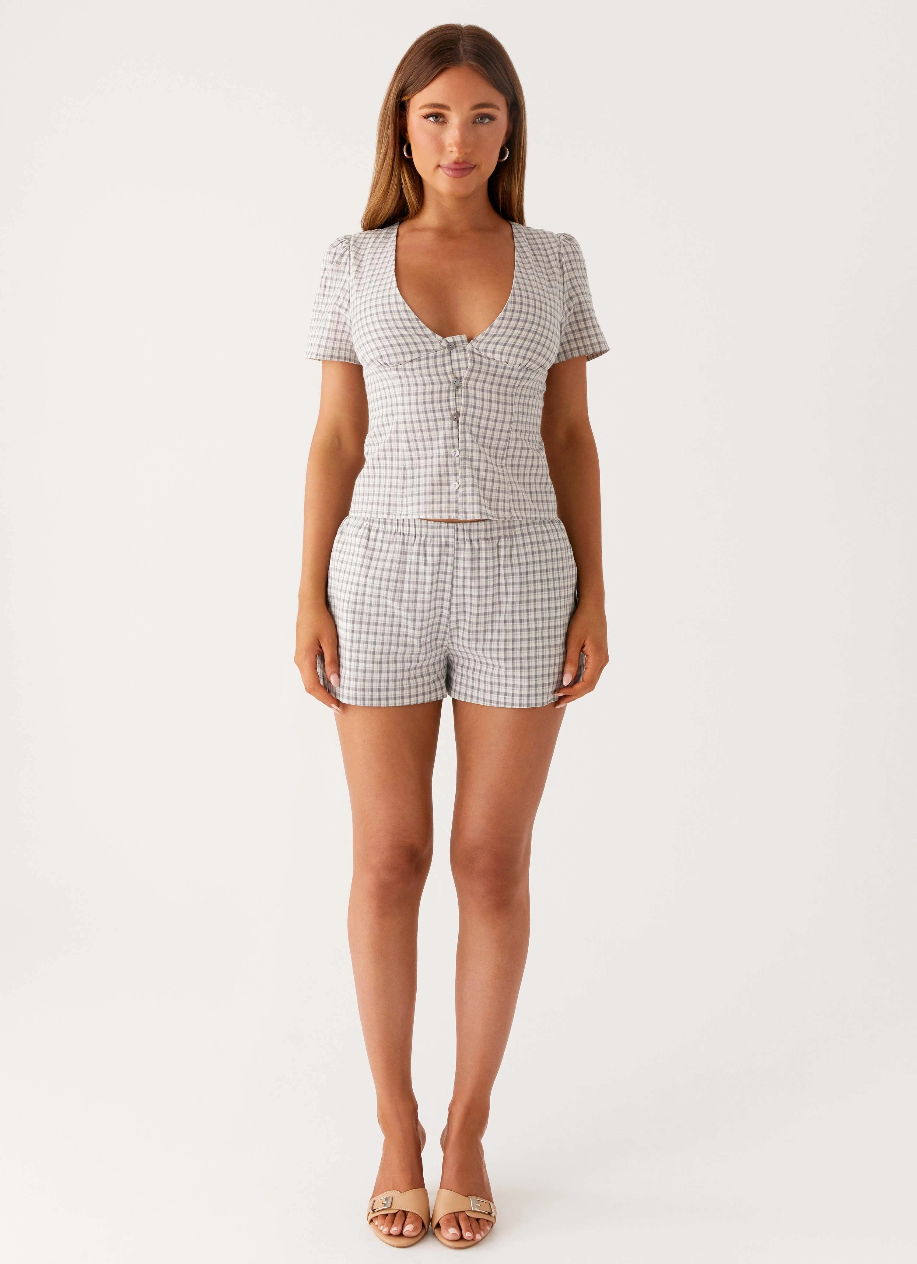 Adalina Shorts - Grey Check tall sizing Perfect Style