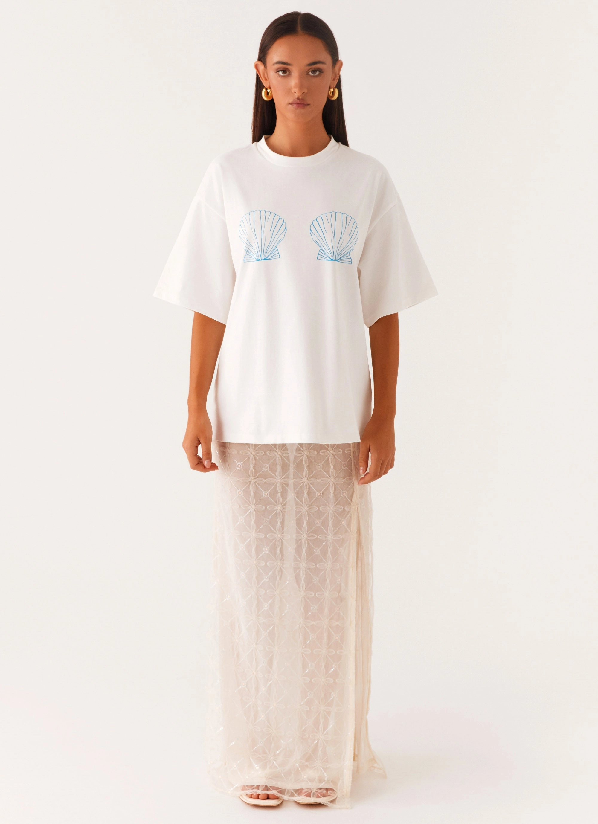 Solid color purity Born To Have Fun Oversized Graphic Tee - Blue Shell