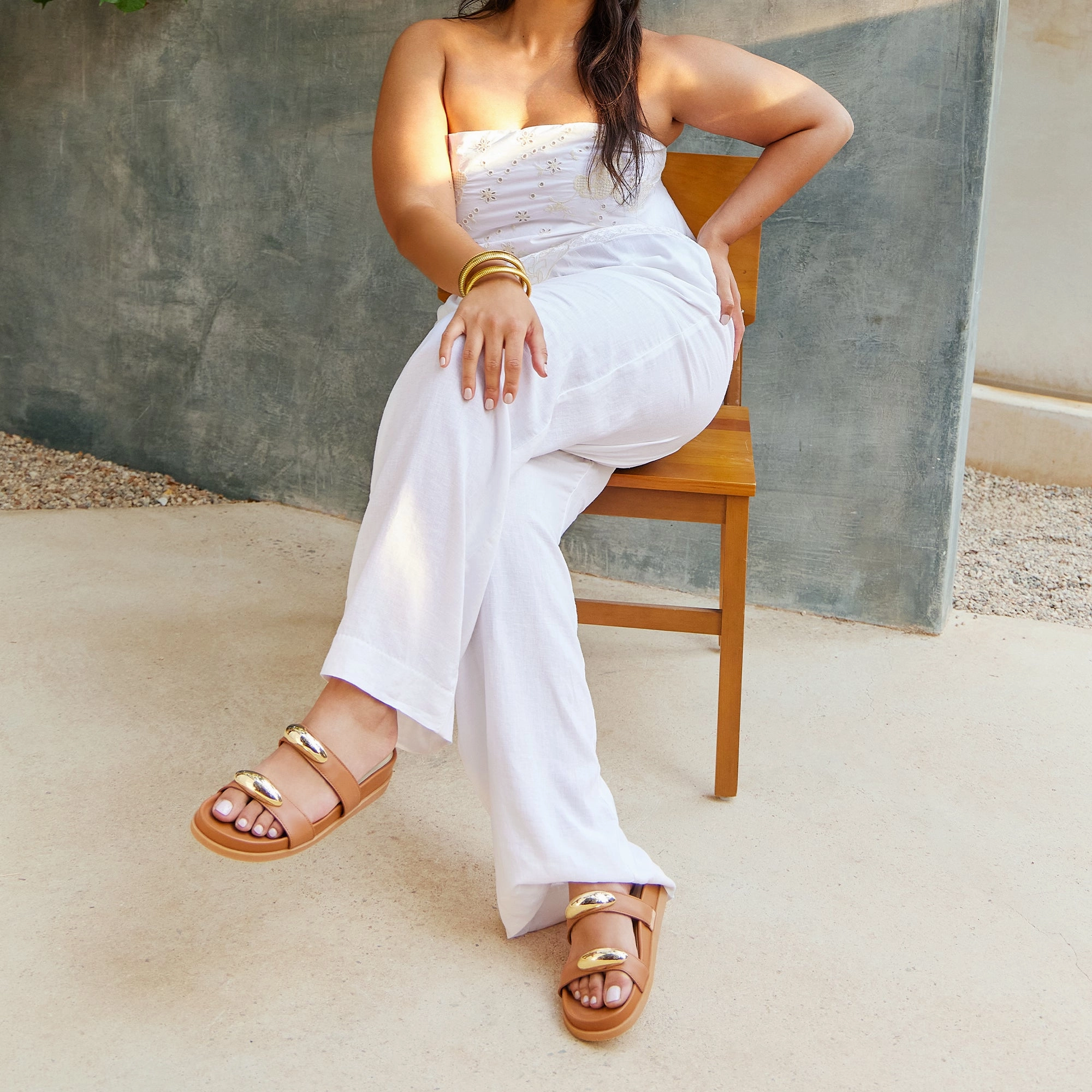 SATINE SANDALS SADDLE LEATHER Minimalist Strap Pattern footbed cushioning