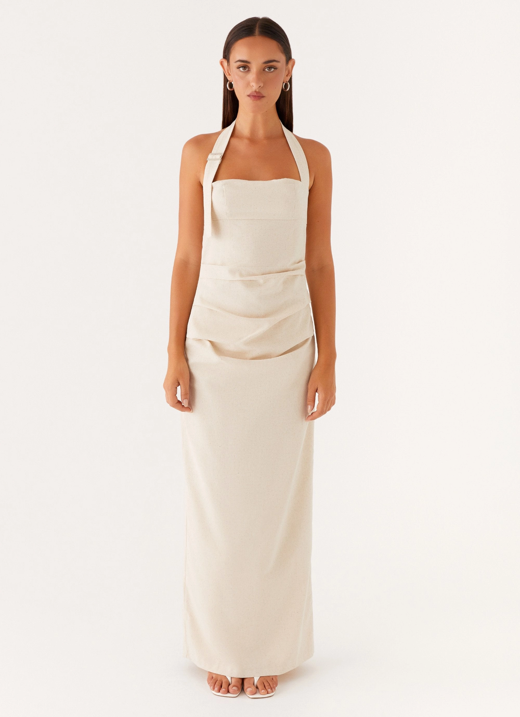 Rumour Has It Maxi Dress - Oatmeal Figure-Skimming