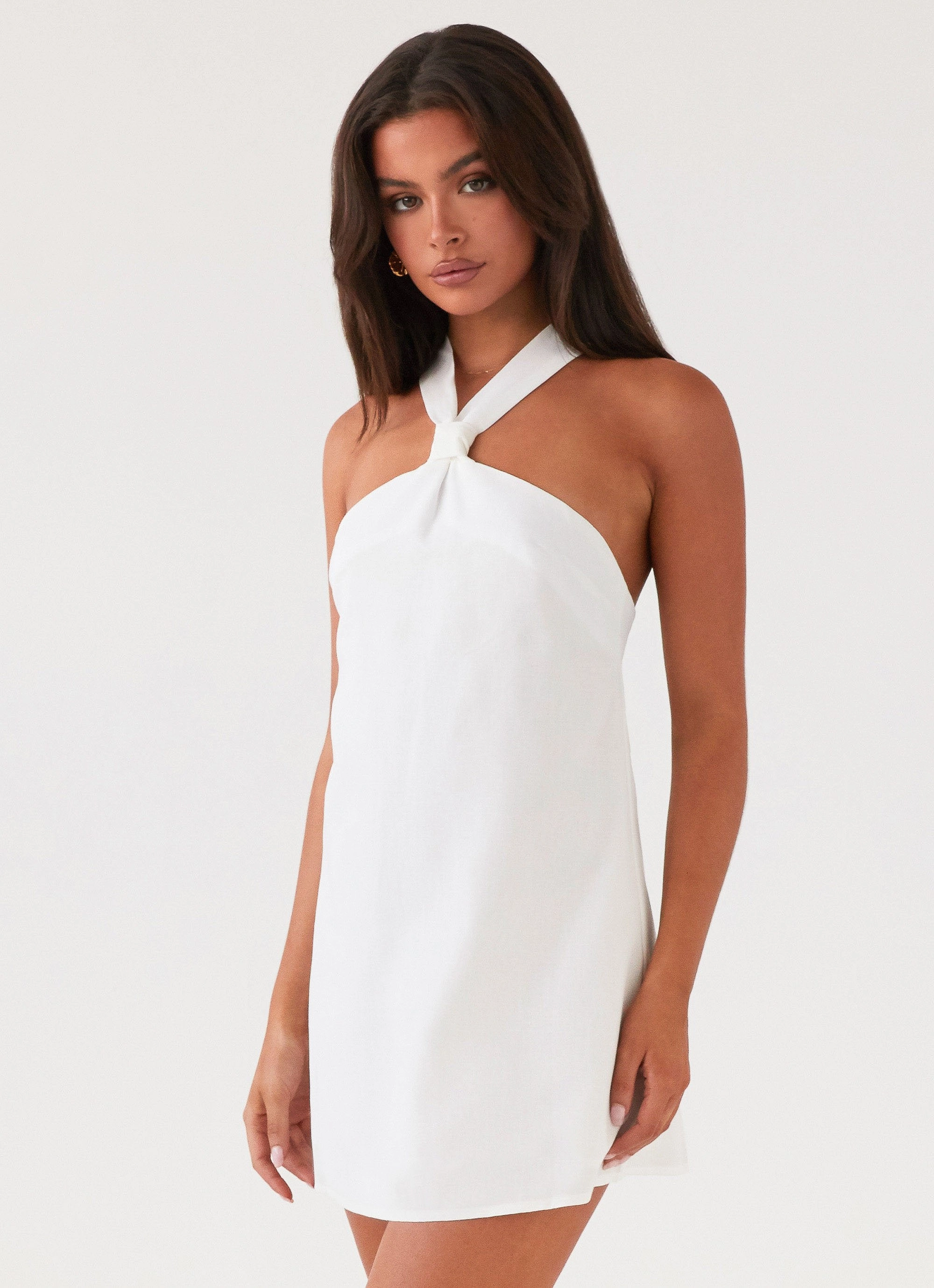 Cool Elegance Keira Linen Mini Dress - White