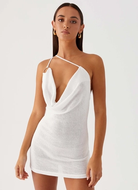 Bohemian Bliss Mini Dress - Ivory Abstract Pattern Beachwear