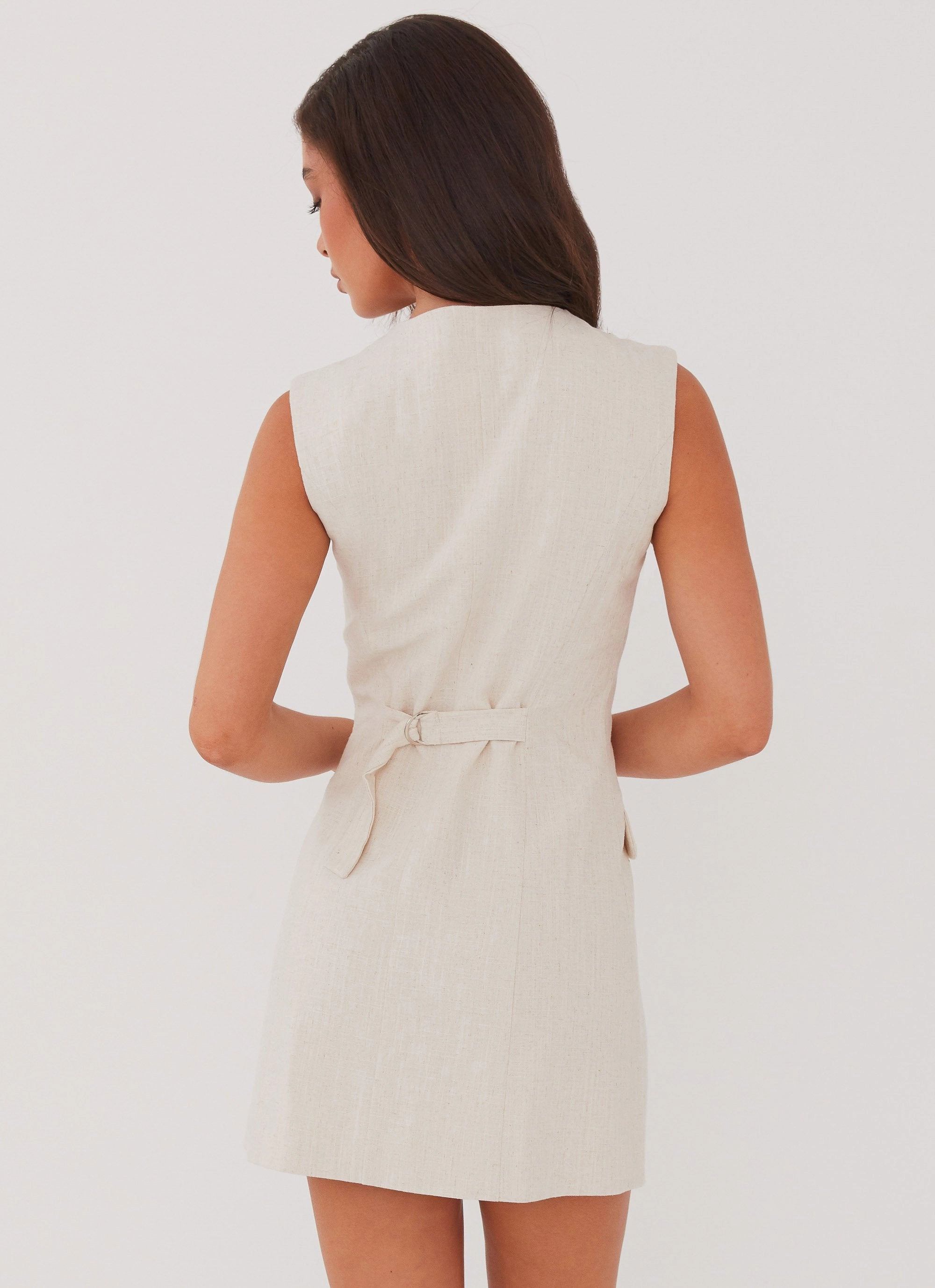 Castello Fiore Linen Mini Dress - Oatmeal Minimalist-Trend