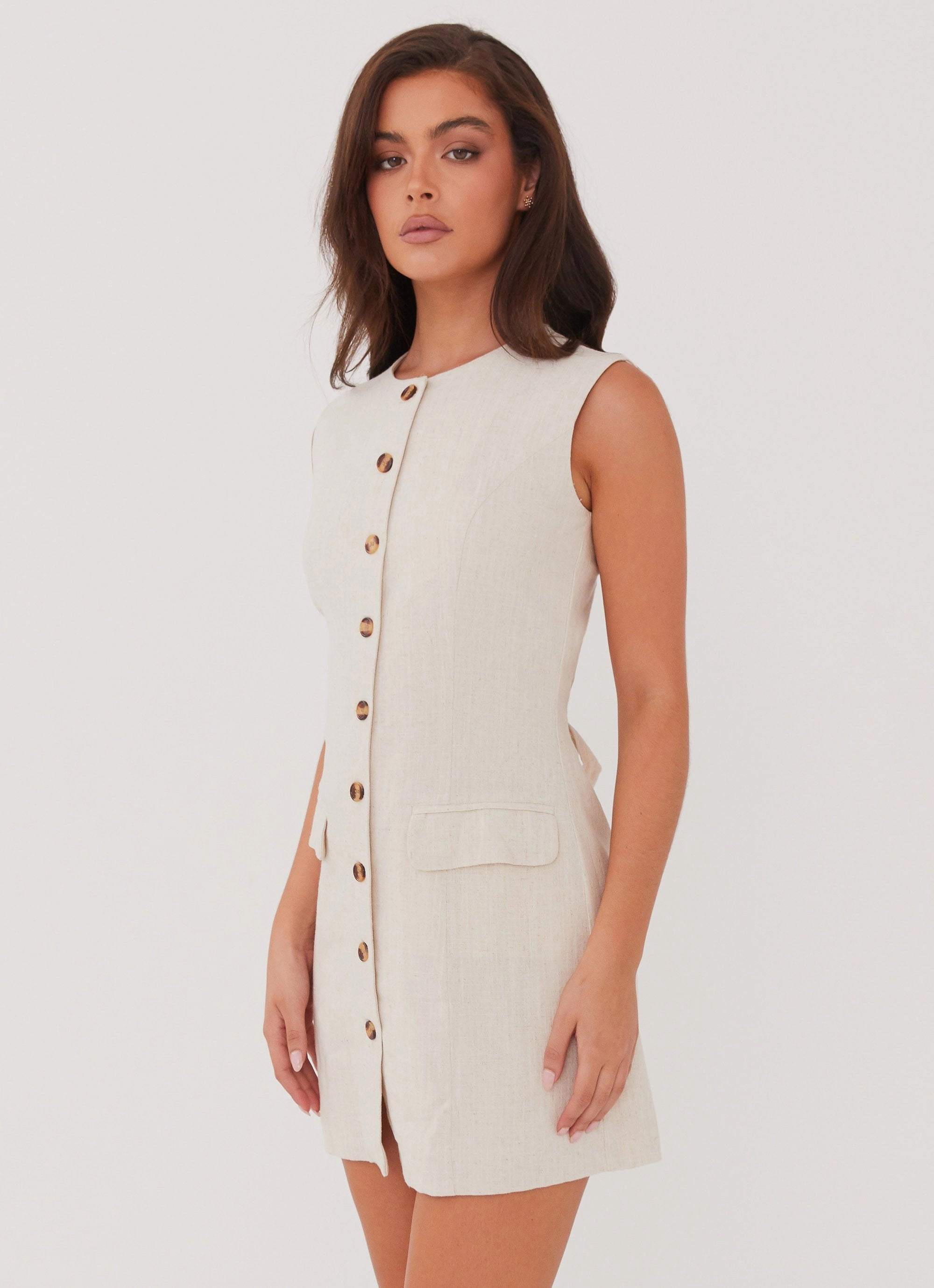 Castello Fiore Linen Mini Dress - Oatmeal Feminine Movement