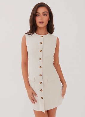 Castello Fiore Linen Mini Dress - Oatmeal Bold Fashion