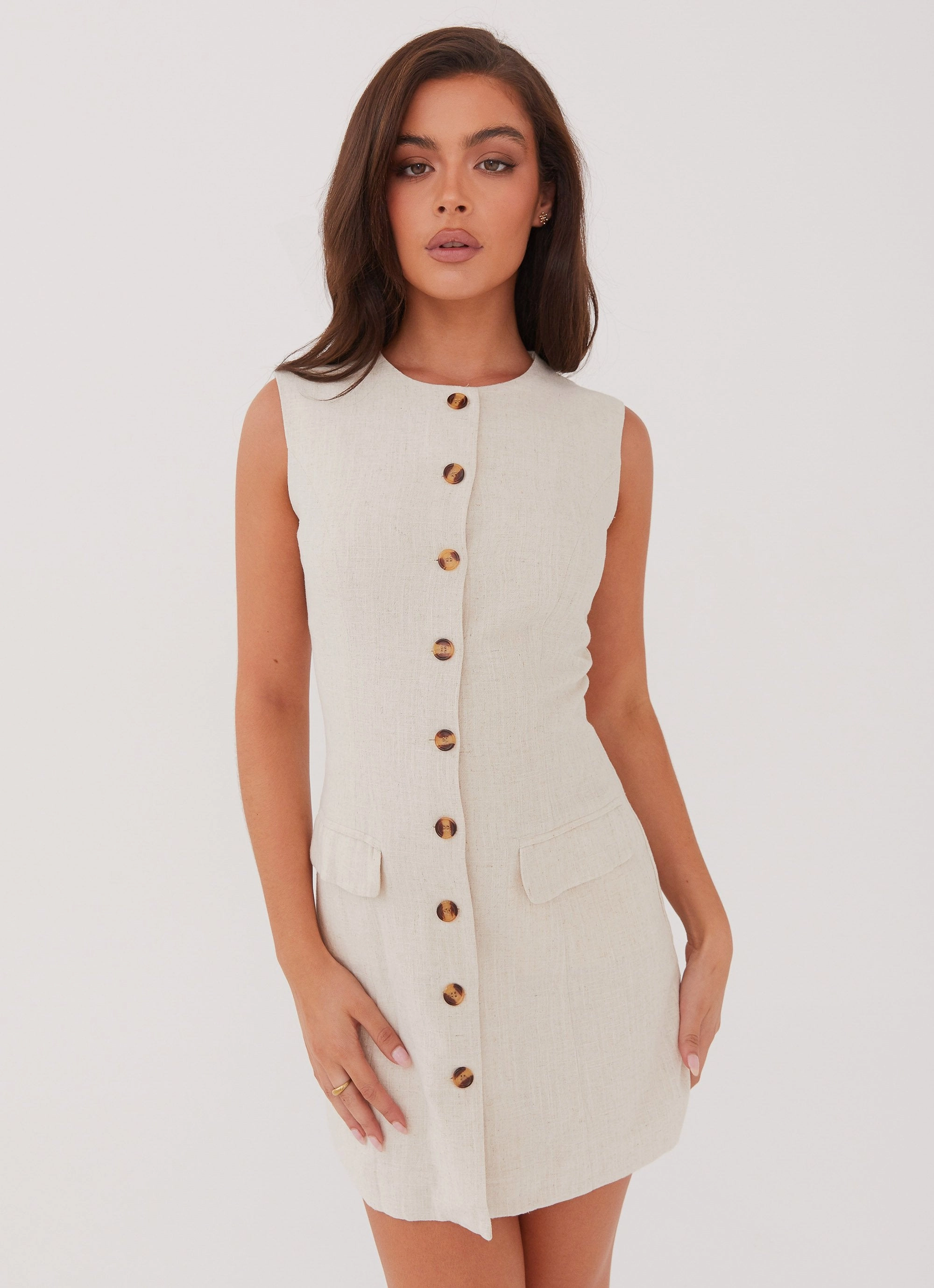 Castello Fiore Linen Mini Dress - Oatmeal Bold Fashion