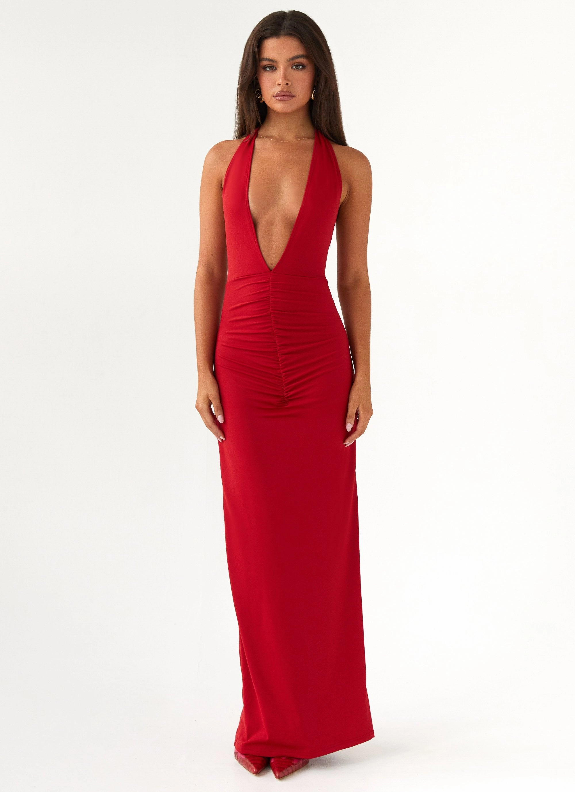 Subtle Motion Chic and Stylish Whisked Away Halterneck Maxi Dress - Red