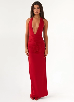 Subtle Motion Chic and Stylish Whisked Away Halterneck Maxi Dress - Red