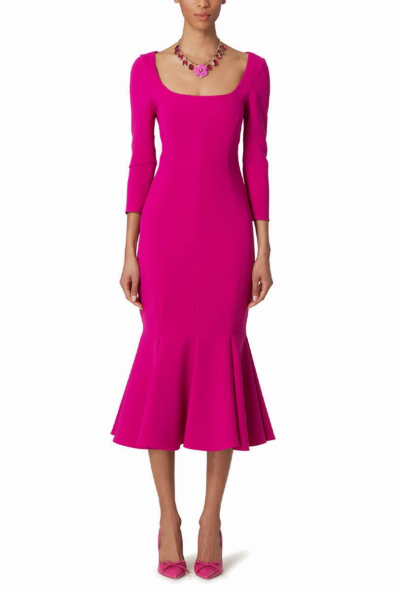 Fluid Crepe Trumpet Dress Flattering Comfort Wear Side-Pocket