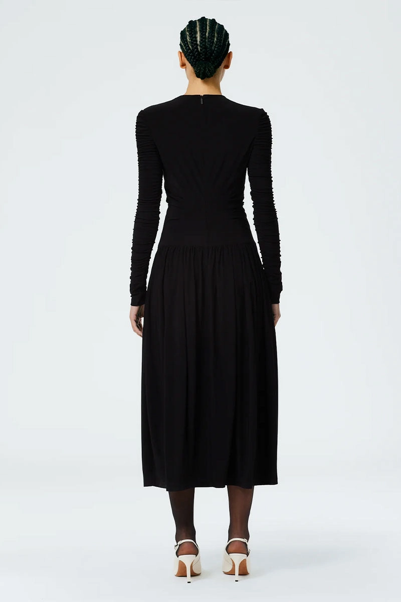 Raw-Hem Aura Glow Drapey Jersey Ruched Dress