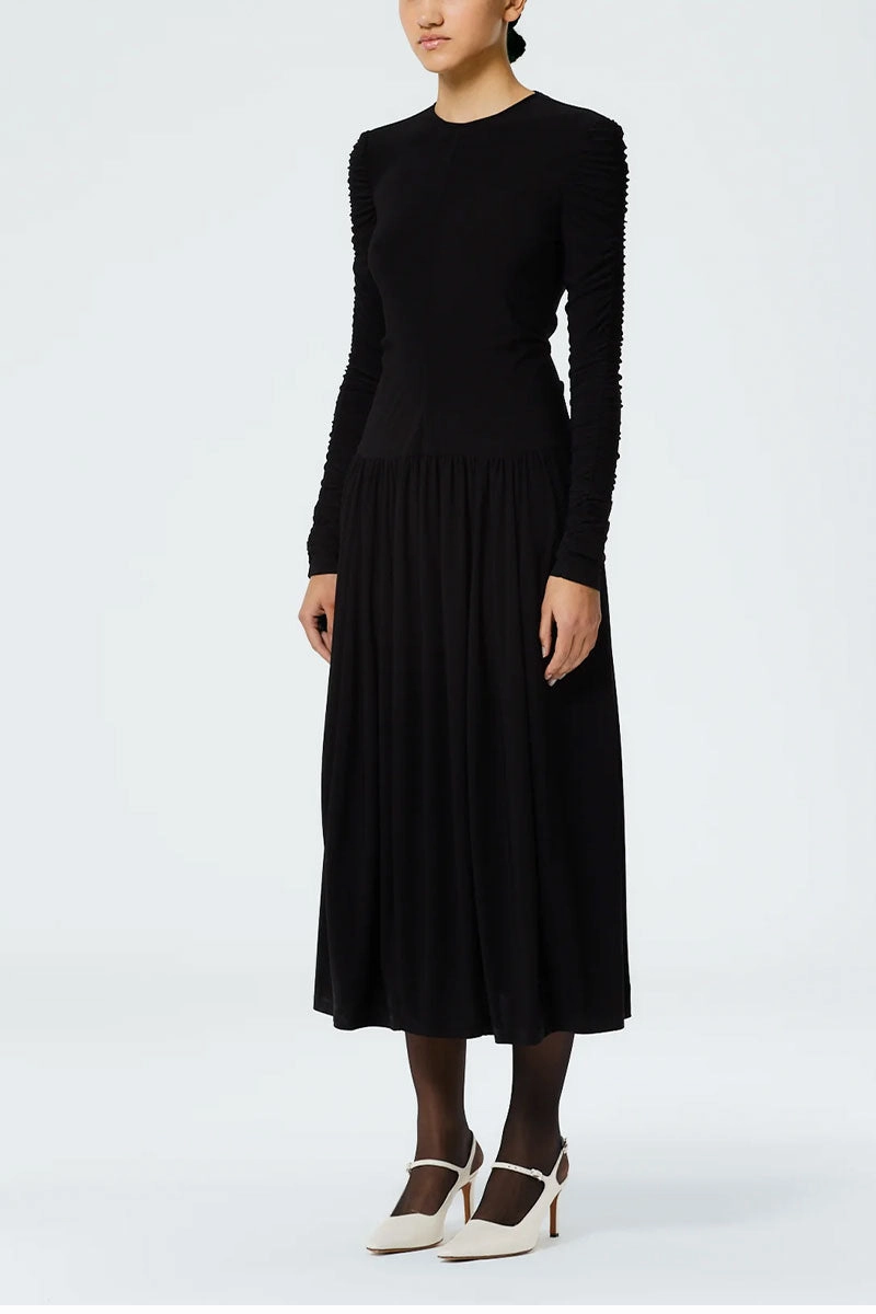 Crisp Texture Drapey Jersey Ruched Dress