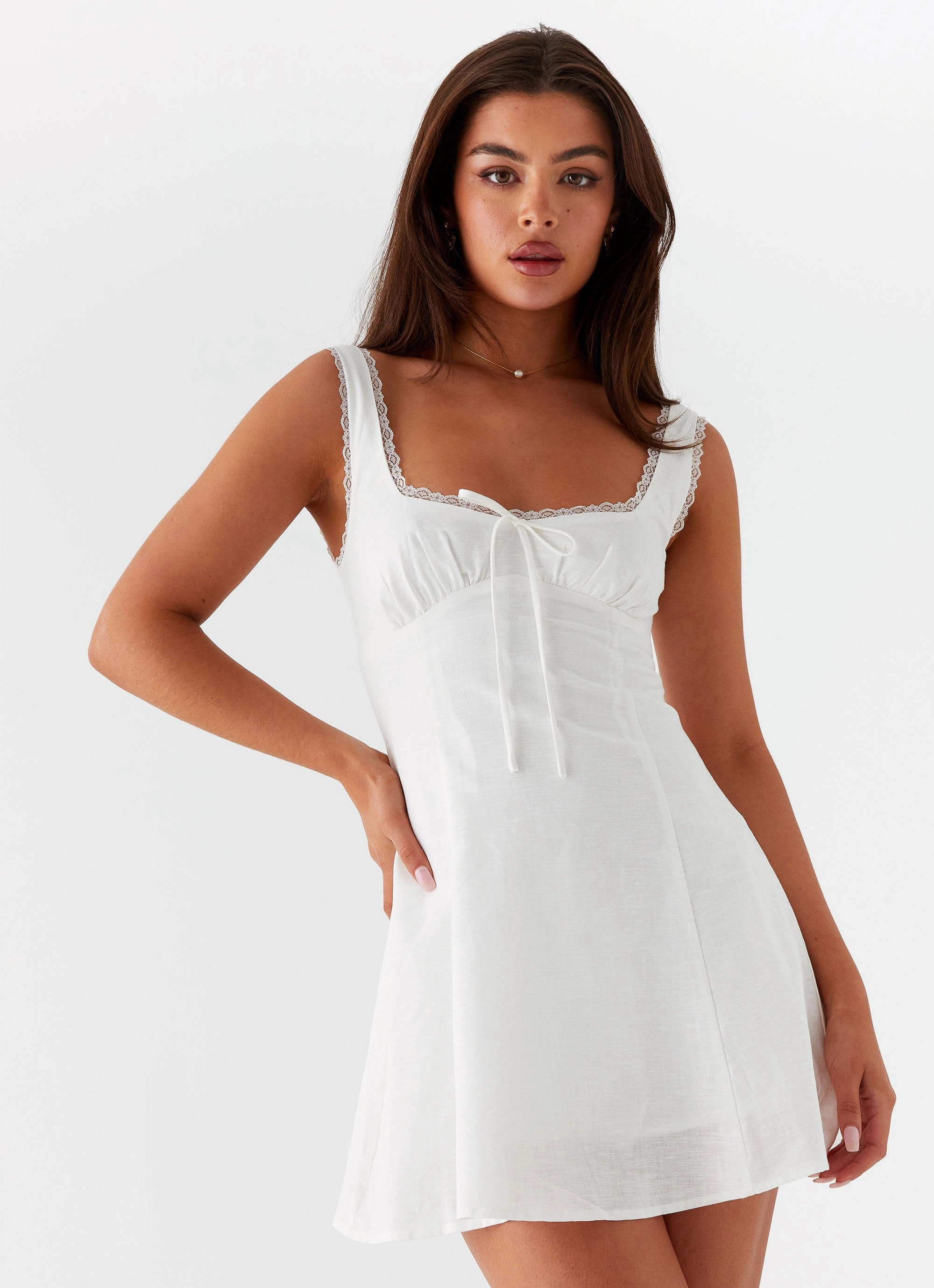 Rowena Mini Dress - White Flowing Design Bright-colored piece