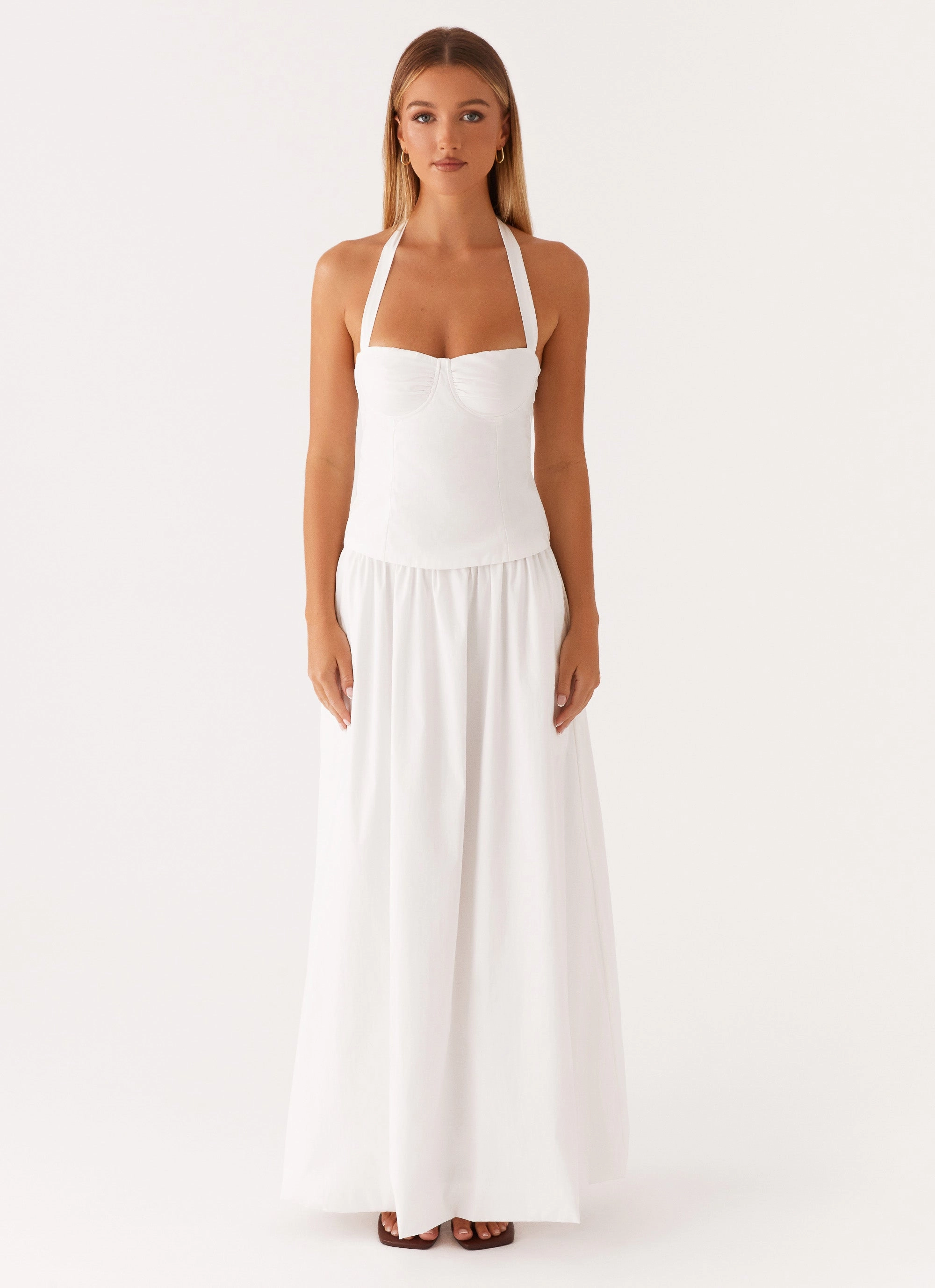Crochet Style Fold Over Detail Cheryl Maxi Skirt - White