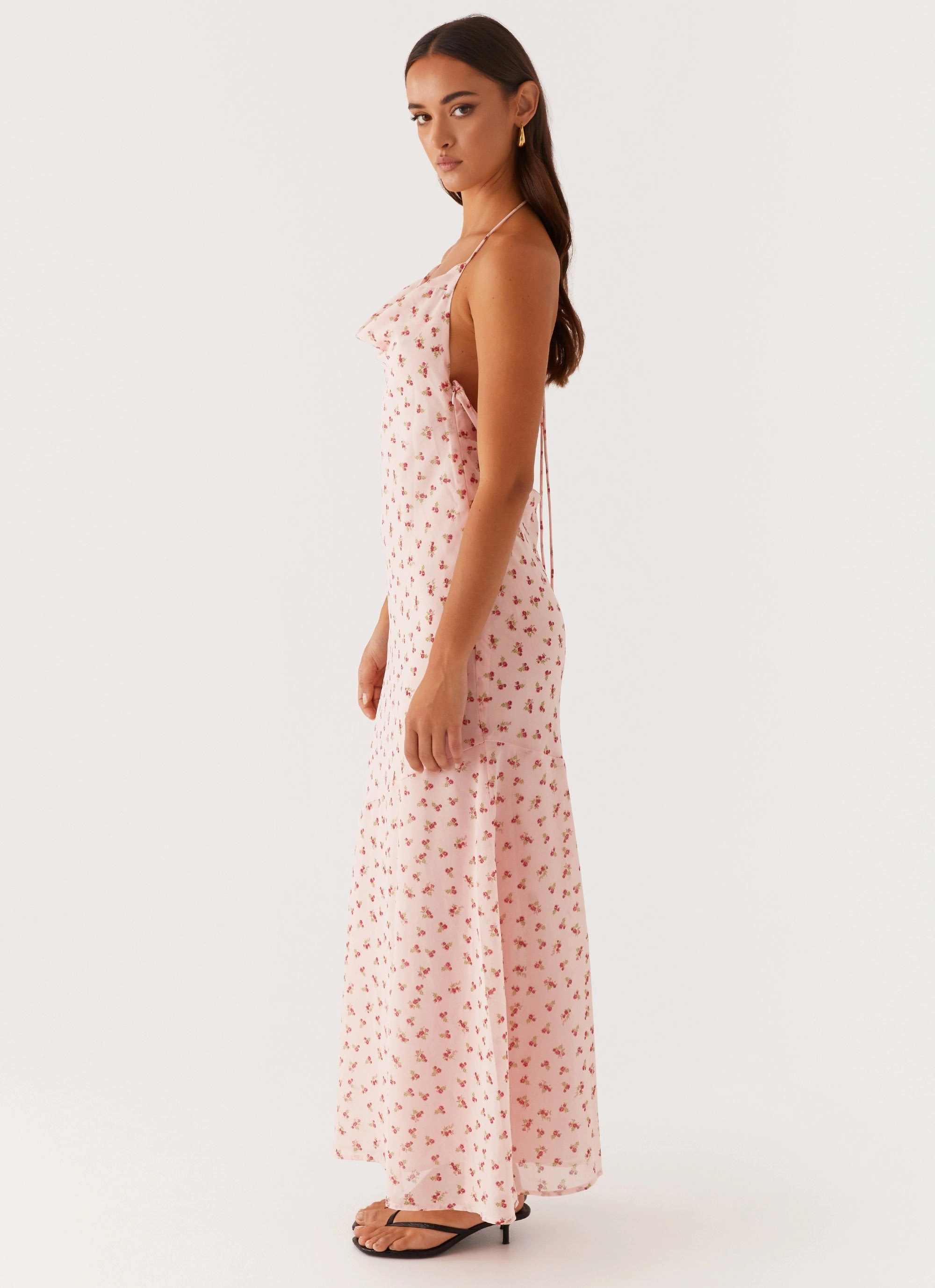 Easy Match DurableStitching Alianna Cowl Neck Mesh Maxi Dress - Pink Flower
