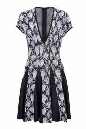 Vibrant Waist Chic Mom Snakeskin Jacquard Dress