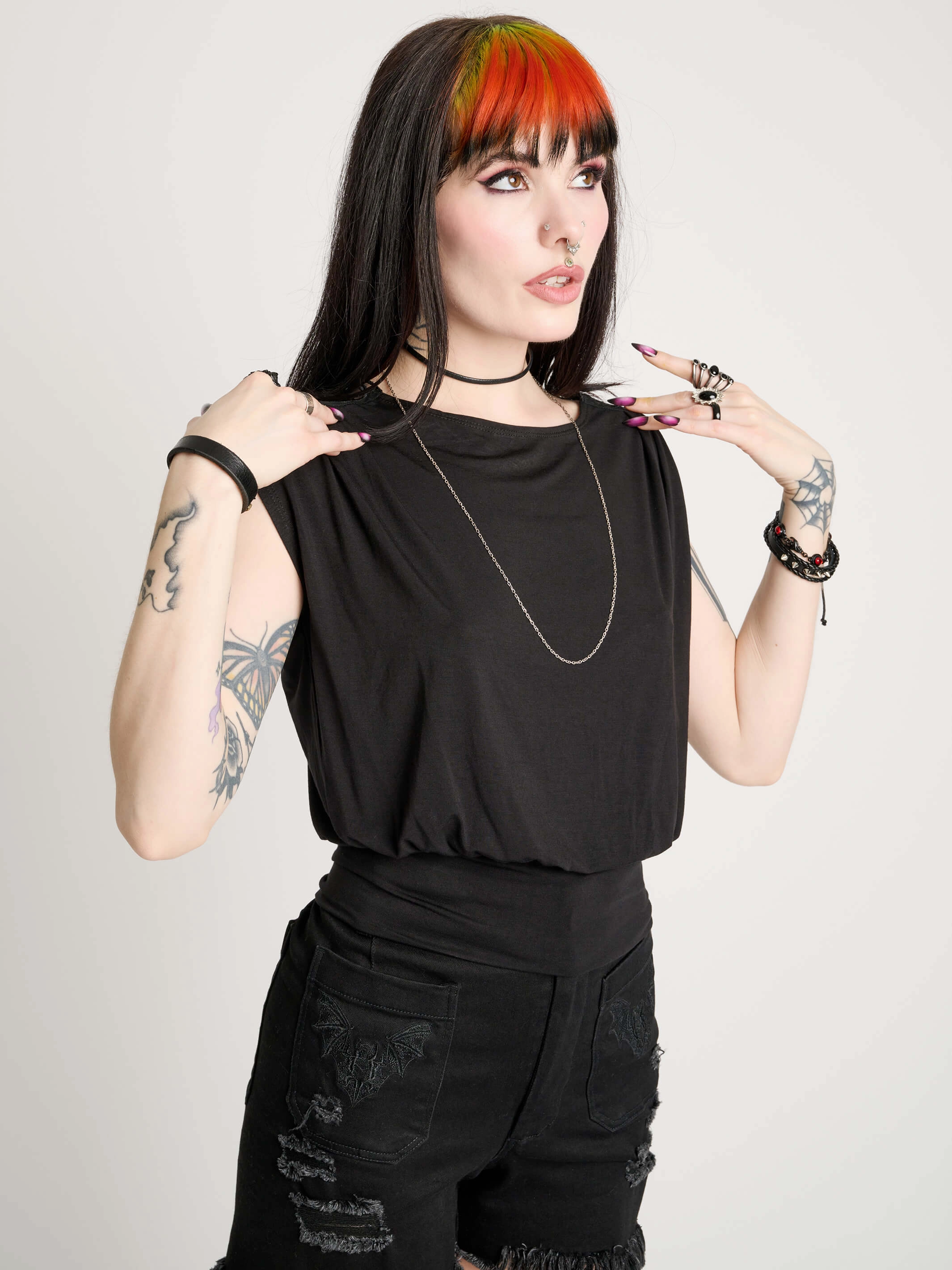 Deathmoth Embroidered Blouson Top EasyCare Fabric