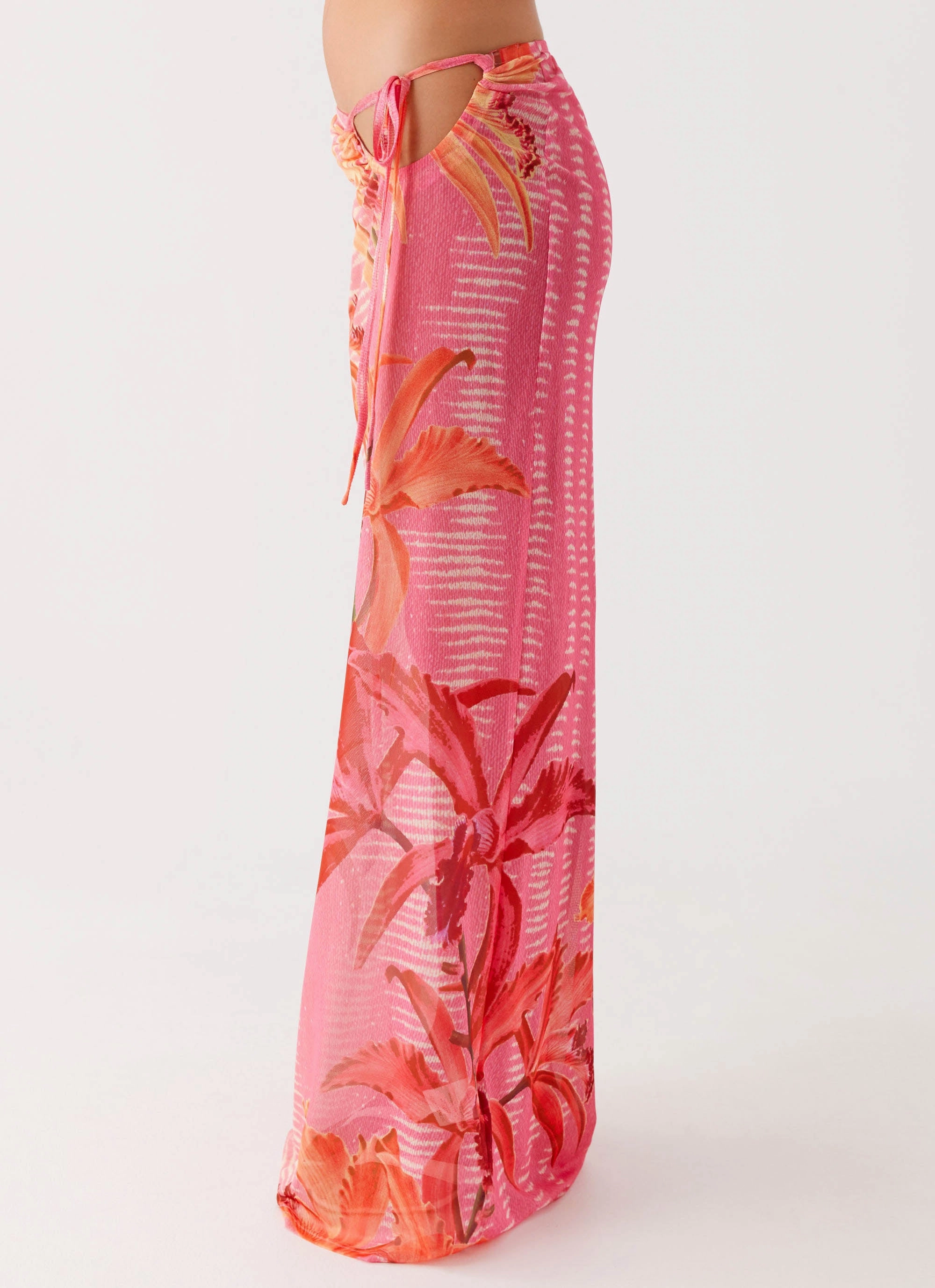 Hand Painted Jovani Maxi Skirt - Tropical Pink Print