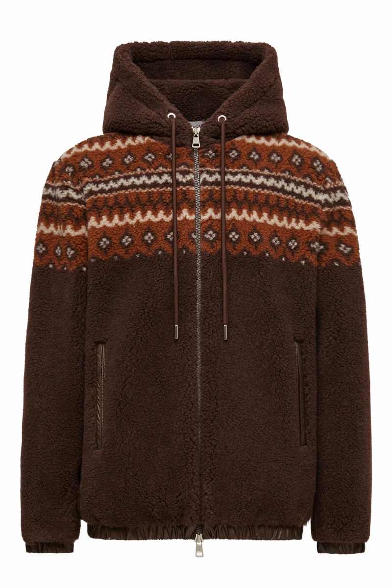 Geometric Jacquard Hoodie Chilly Day Knit Comfort Knit Piece