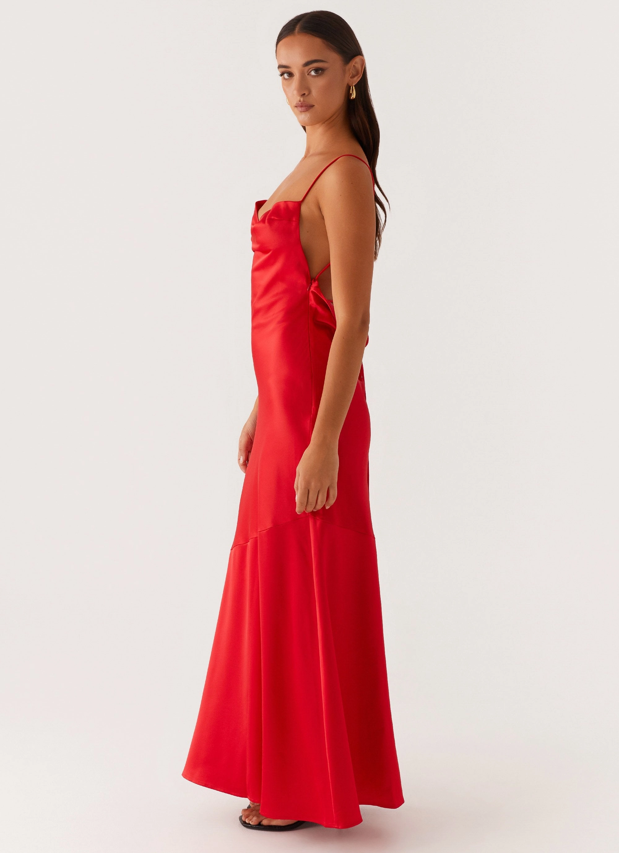 Alianna Cowl Neck Satin Maxi Dress - Red Perfect Shape Minimal Harmony