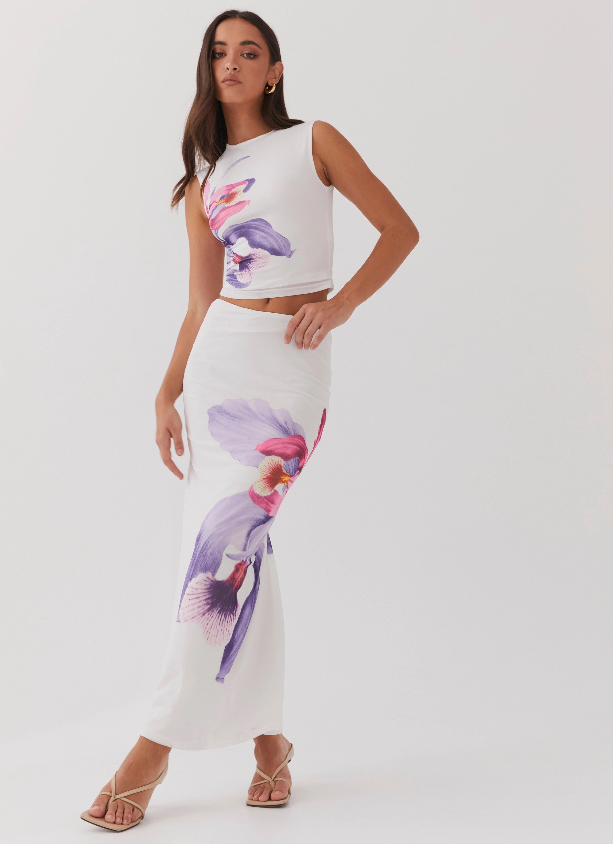 Flowy Drape Thermoregulating Fabric Waiting For Dawn Mesh Maxi Skirt - White