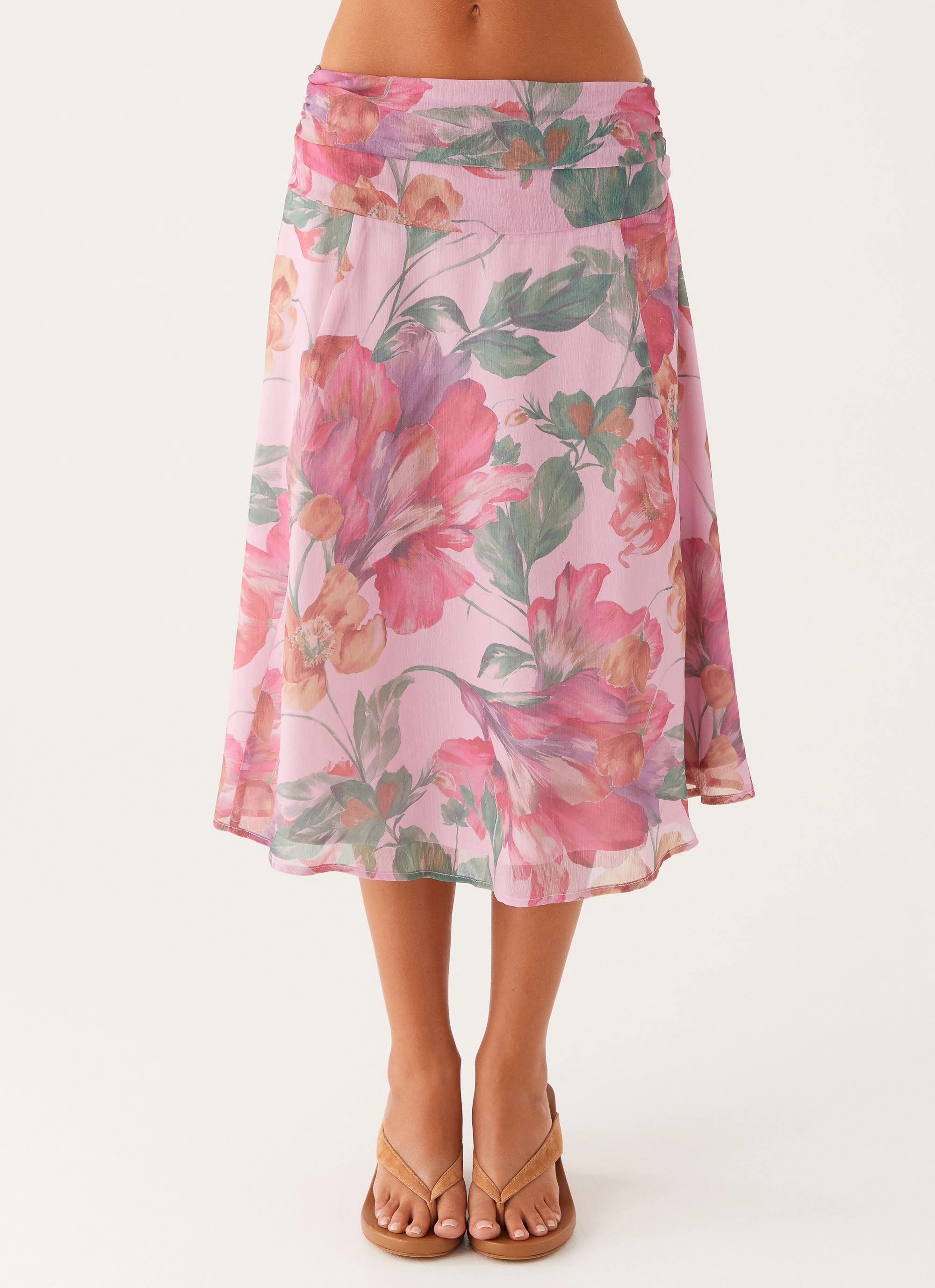 Elegant Feel Weekend Fashion Valley Midi Skirt - Pink Floral