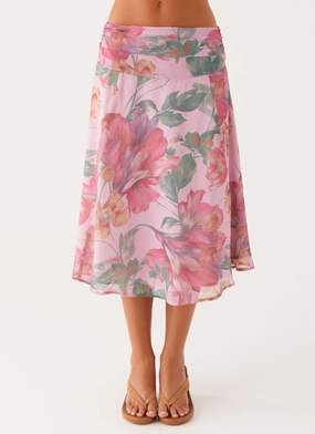 Elegant Feel Weekend Fashion Valley Midi Skirt - Pink Floral
