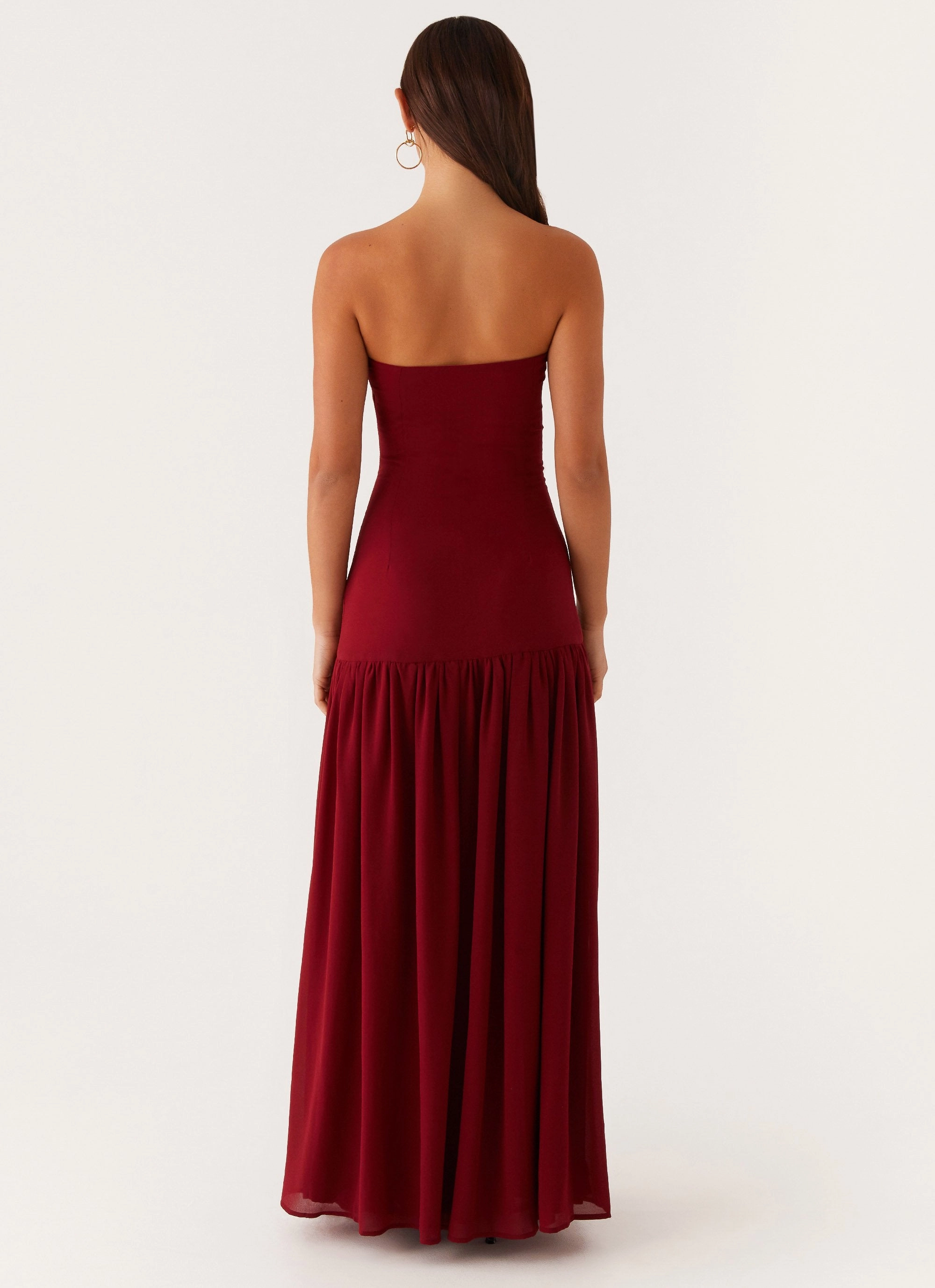 Eden Strapless Maxi Dress - Maroon Color Glow