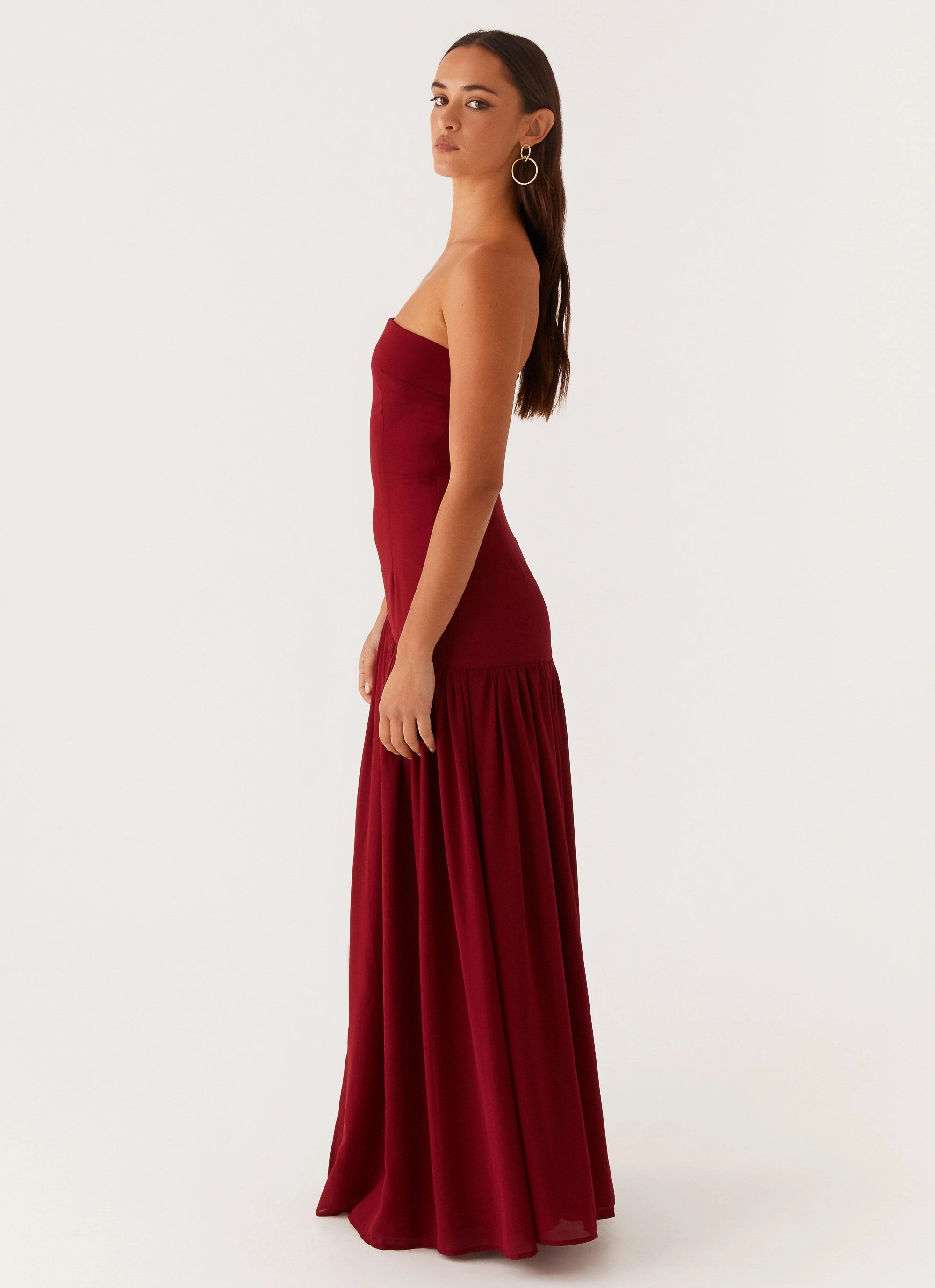 Eden Strapless Maxi Dress - Maroon Dance Night Playful and flirty dress