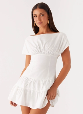 Ember Haze Boat Neck Mini Dress - Off White Elegant Outline