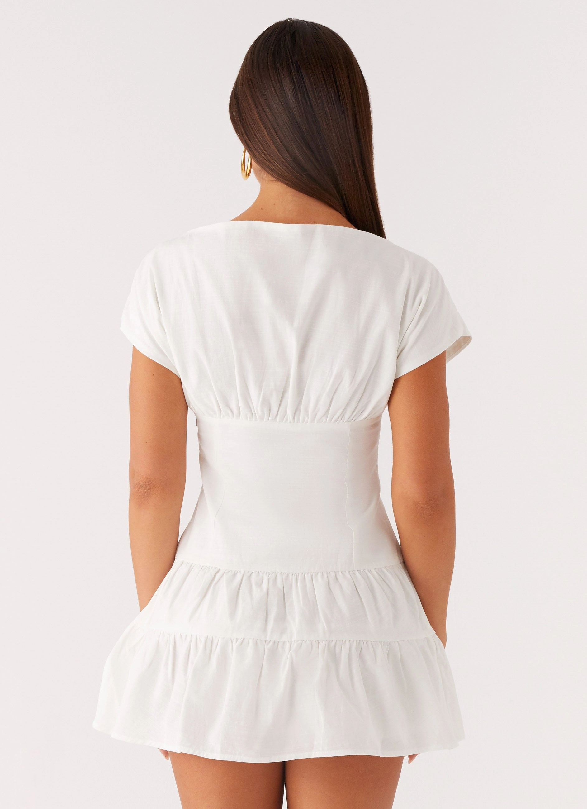Ember Haze Boat Neck Mini Dress - Off White Breezy Mood Adjustable-Straps