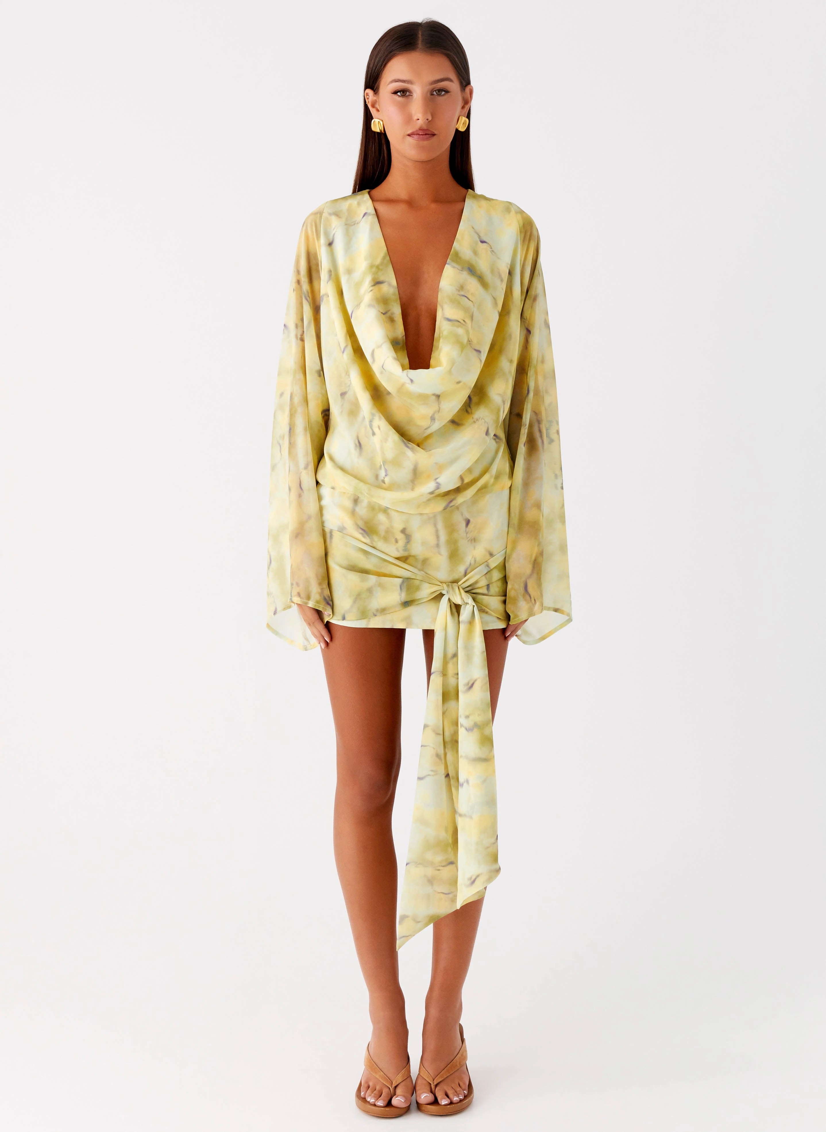 Chill Vibes Sorrel Long Sleeve Mini Dress - Yellow Tie Dye