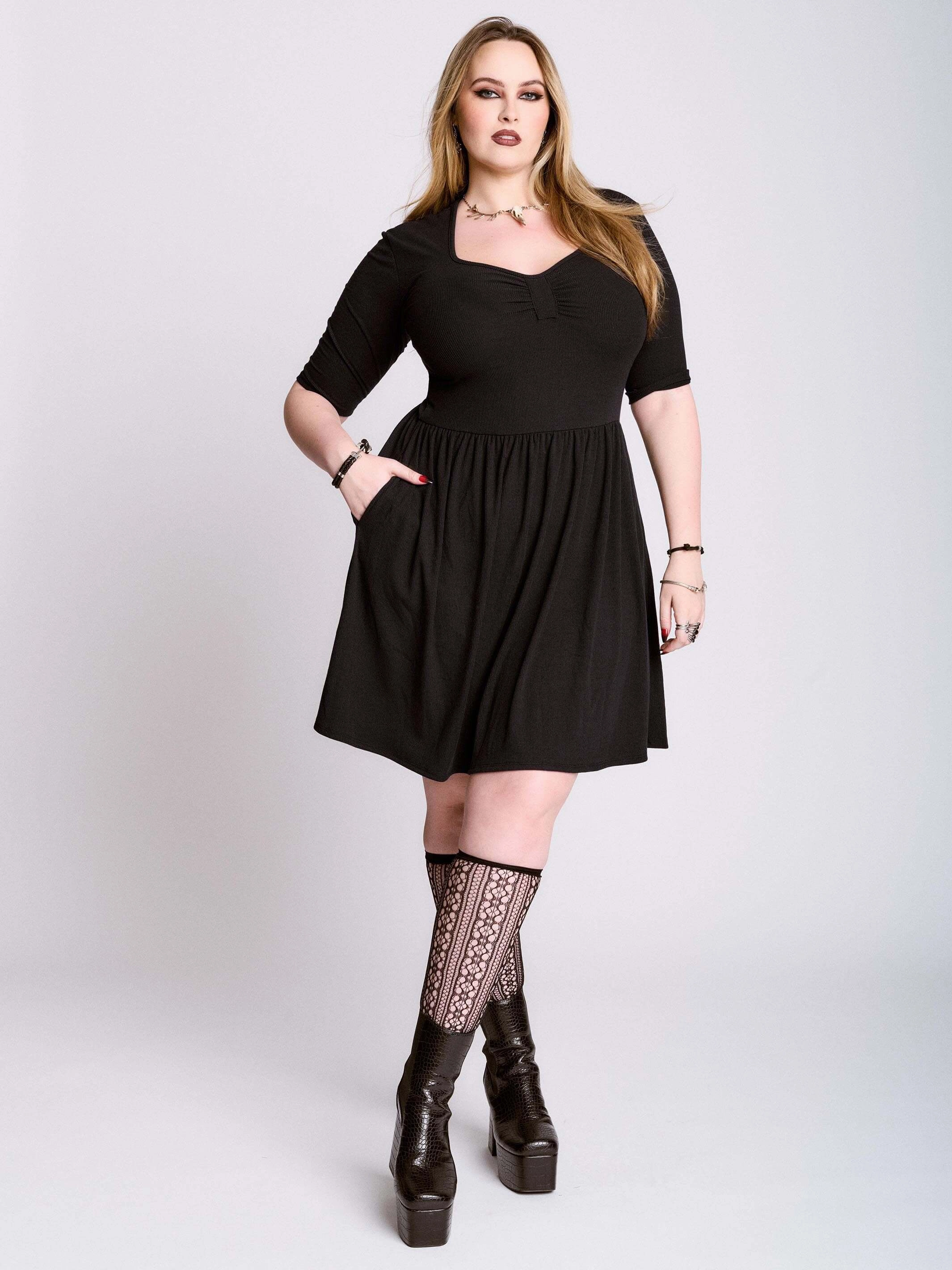 Modern Waistband Silky Drape Spine Sweetheart Dress