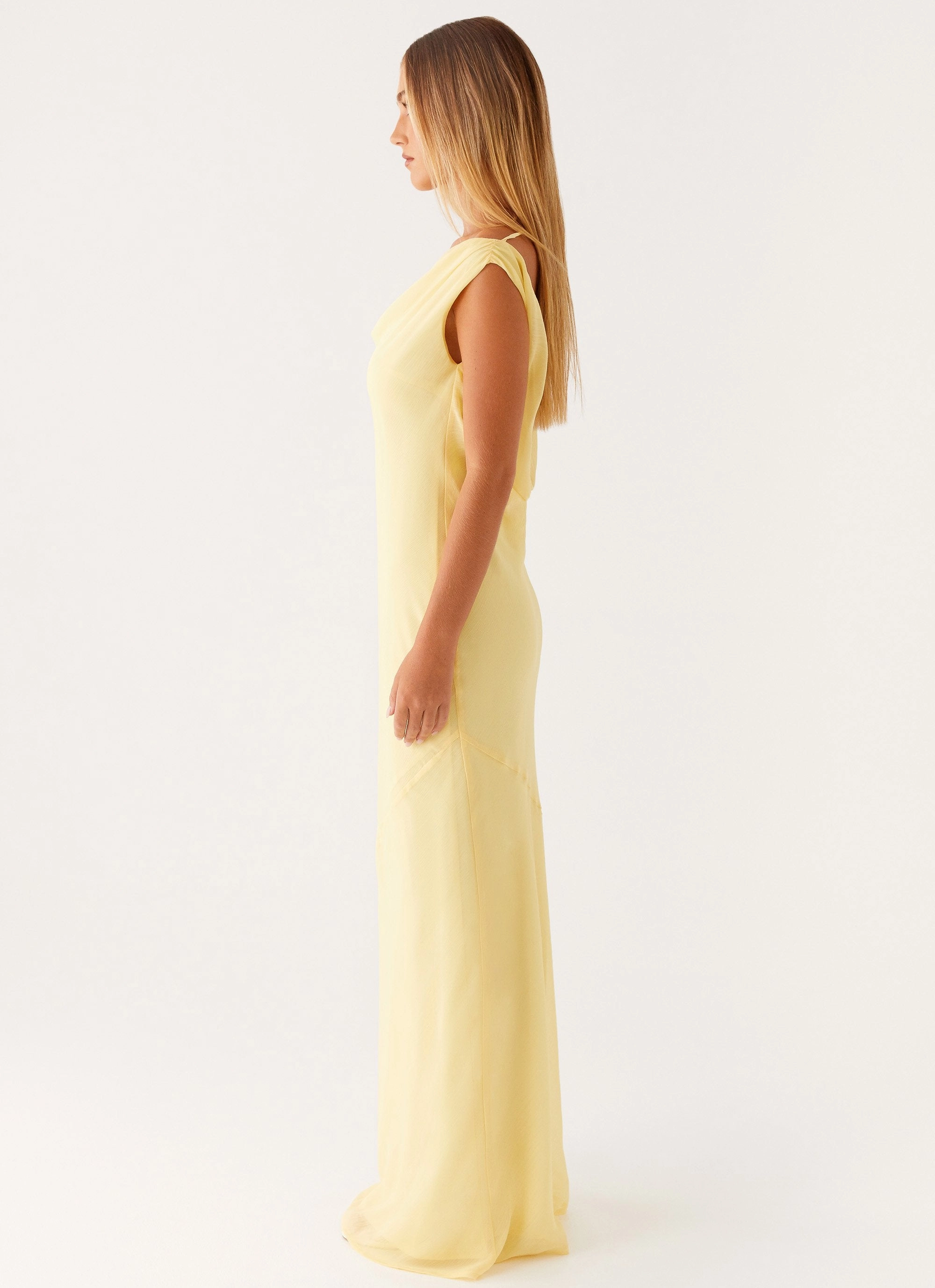 Brittany Chiffon Maxi Dress - Pastel Yellow Functional-Design Calm Drape