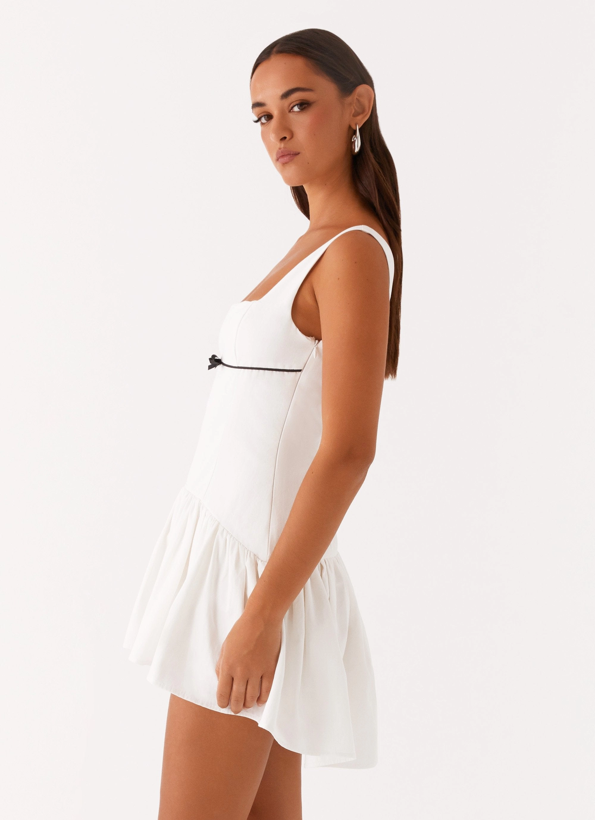 Jolene Mini Dress - White Sophisticated Waist Day Glow