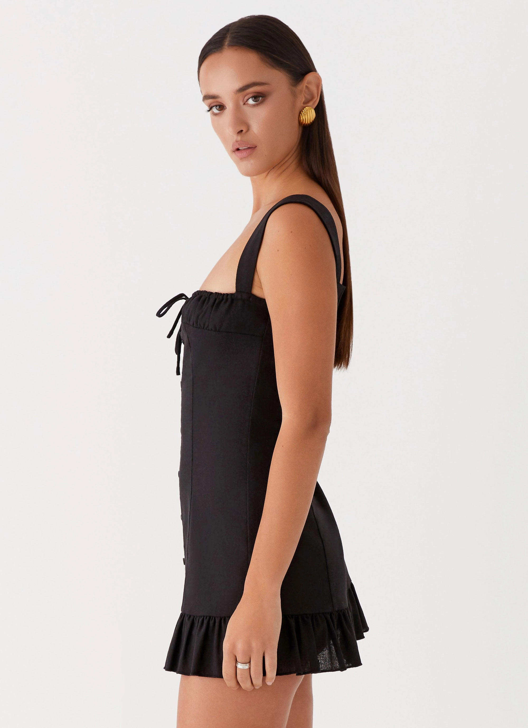 Kamielle Frill Mini Dress - Black Pure Color