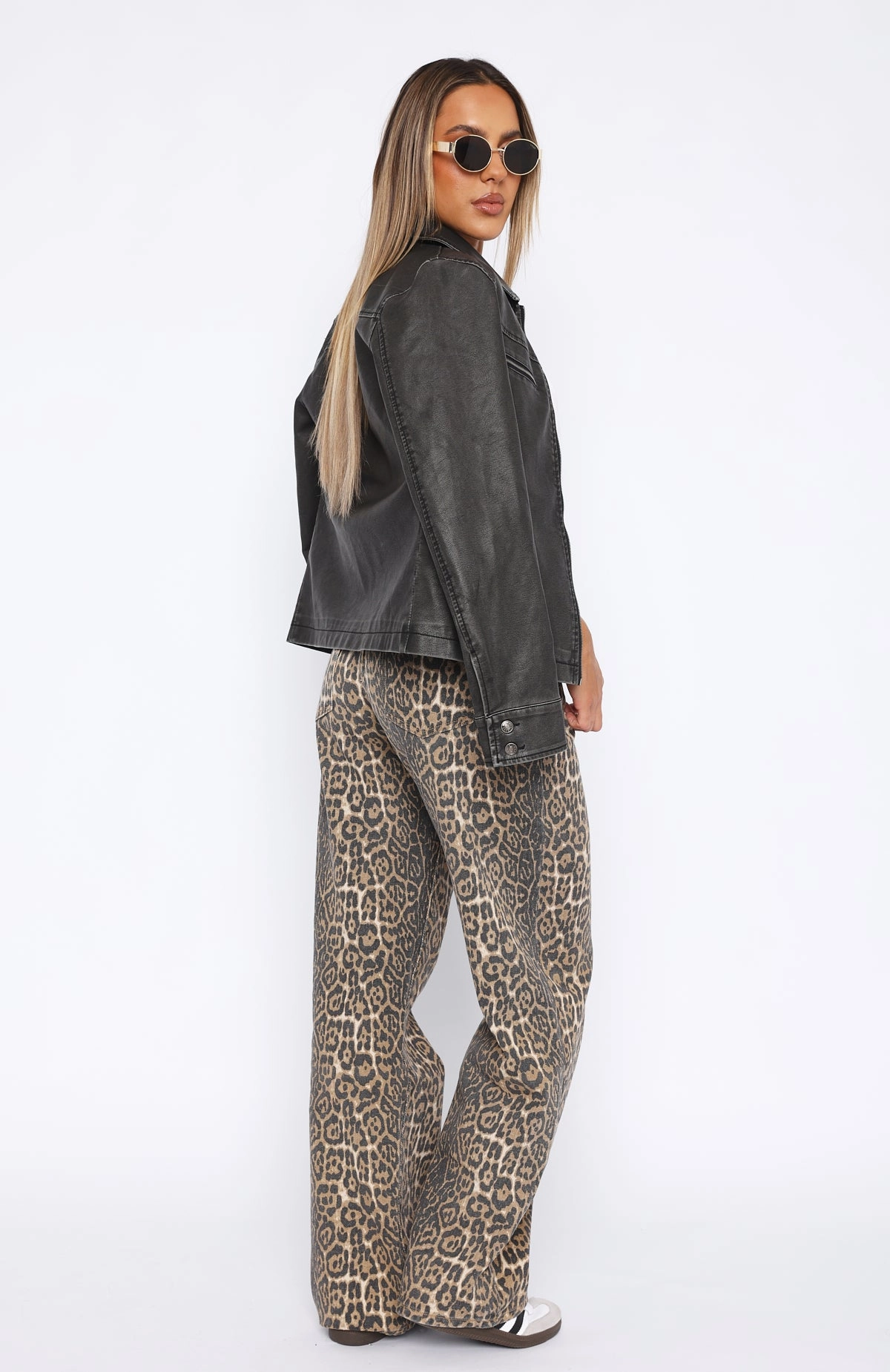 Daily Basic Stella Low Rise Wide Leg Jeans Leopard