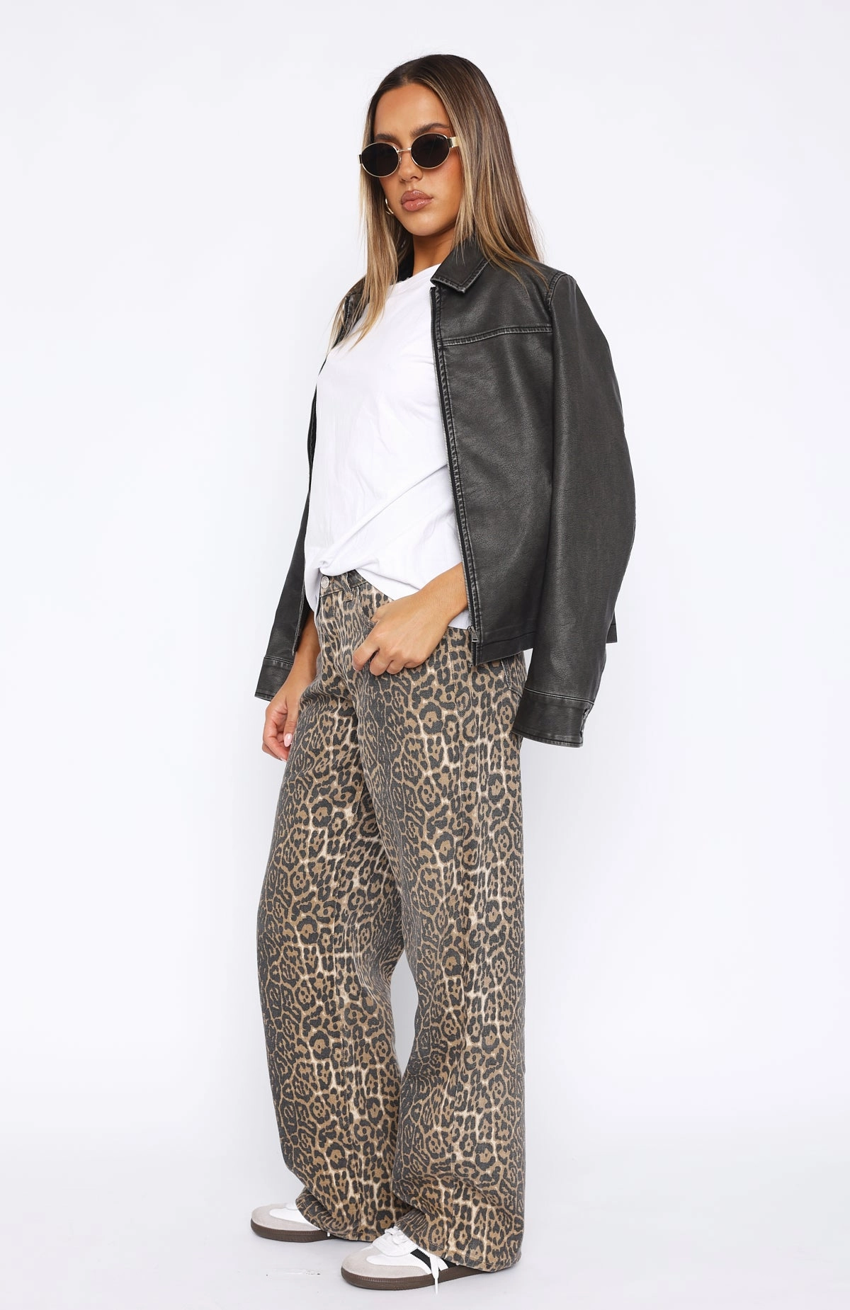 Perfectly Fitted Beach Day Minimalist Style Youth Style Stella Low Rise Wide Leg Jeans Leopard