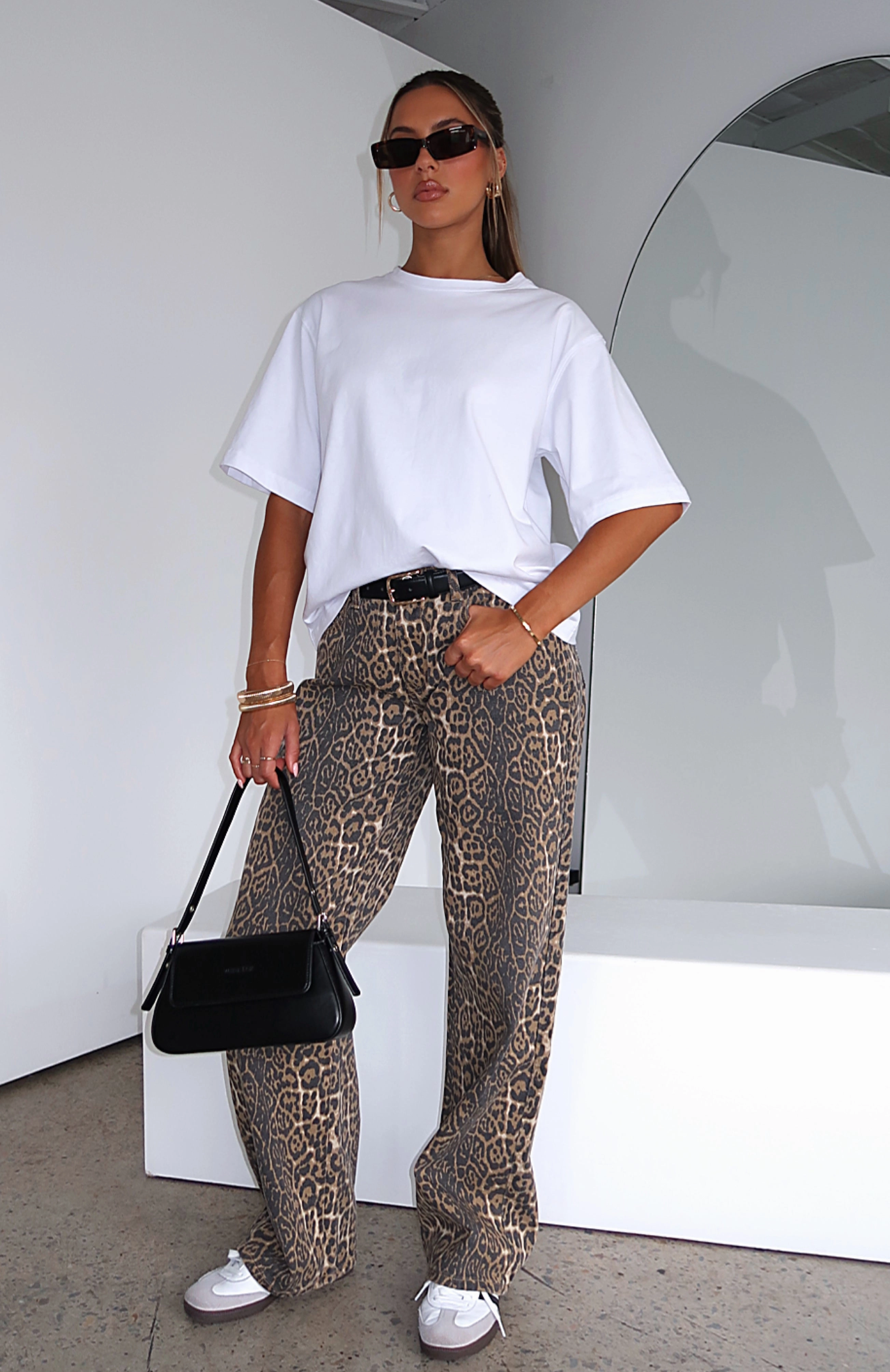 Everyday Basic Trend Setter Smart Casual Classic Wear Stella Low Rise Wide Leg Jeans Leopard
