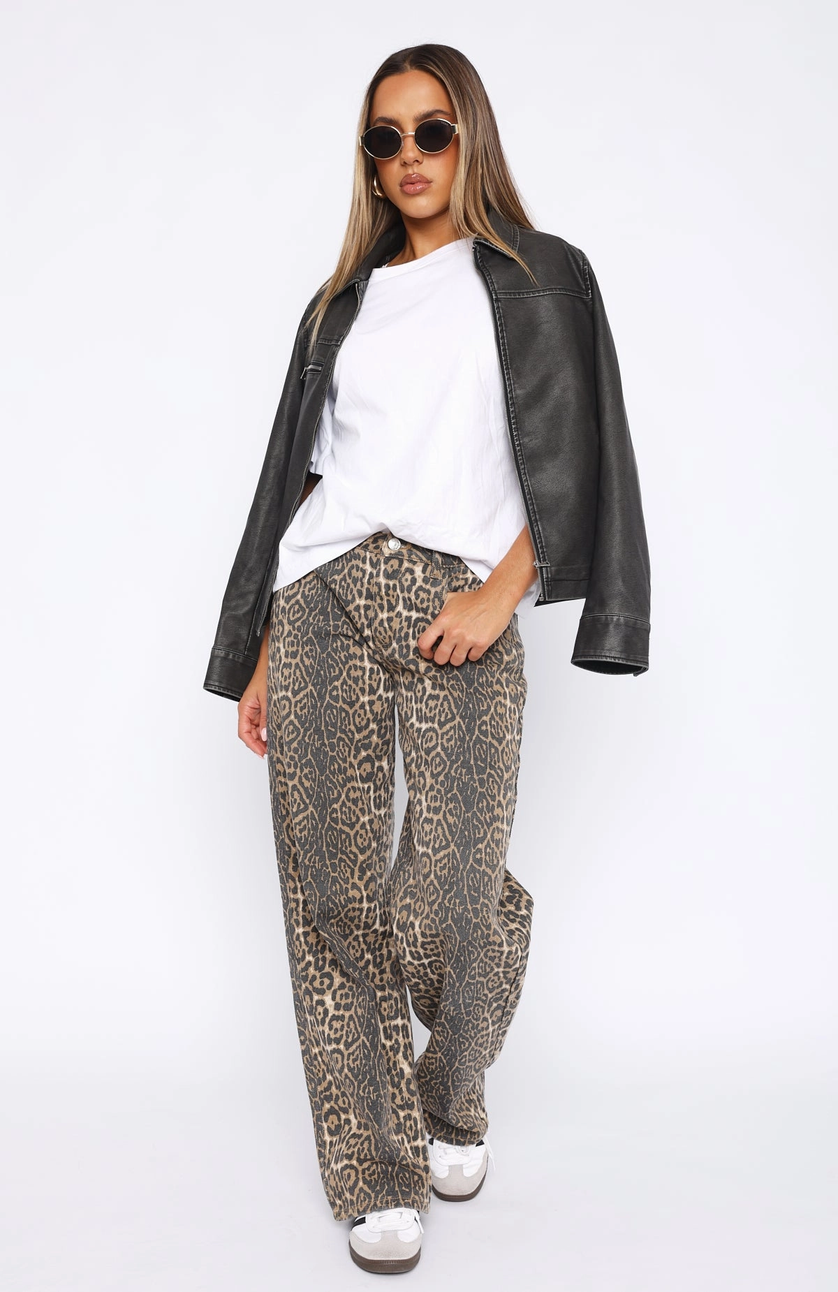 Cropped length Stella Low Rise Wide Leg Jeans Leopard