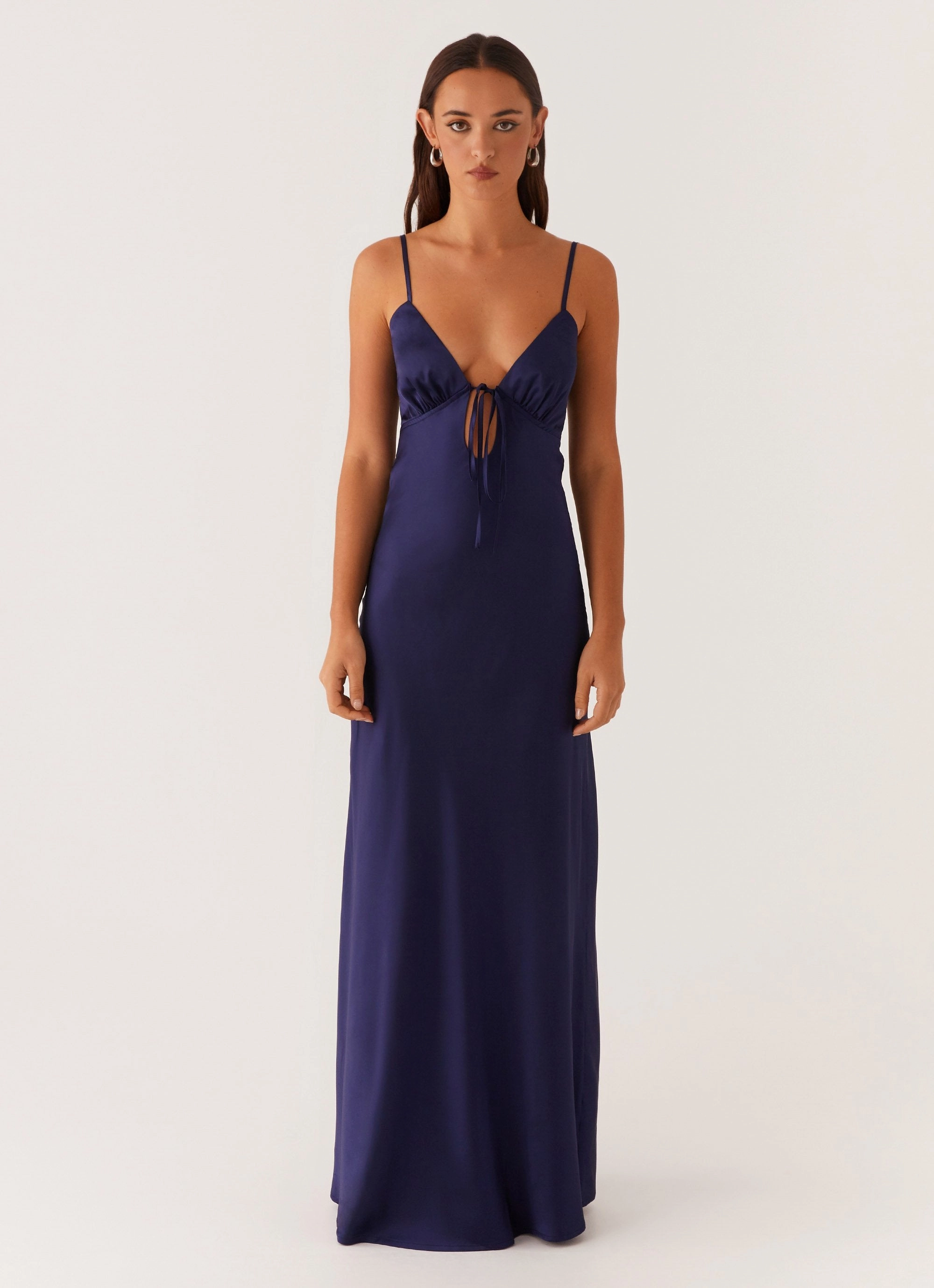Flora Satin Maxi Dress - Navy Light and Comfortable Grace Walk