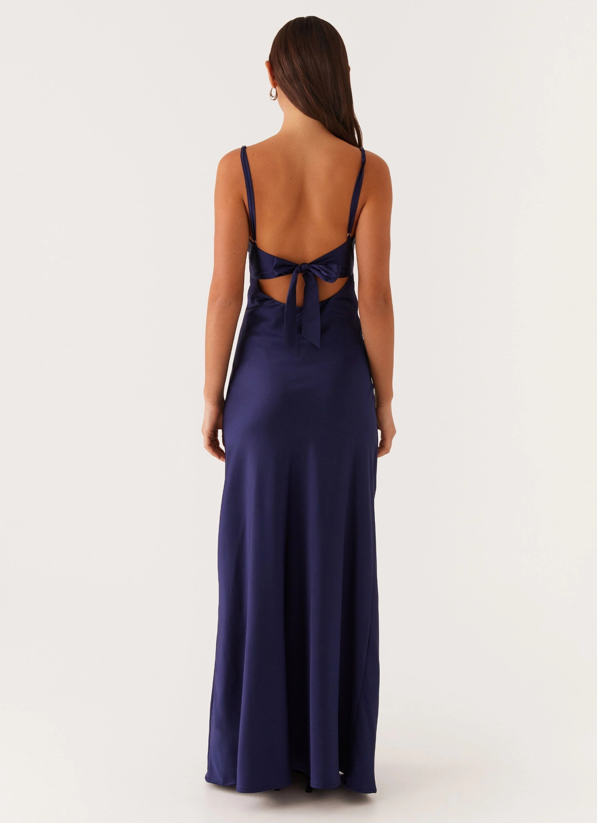 Flora Satin Maxi Dress - Navy Mood Casual Bust-Enhancing