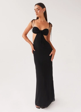 Tyra Ruched Maxi Dress - Black Eye Appeal Balanced Tones