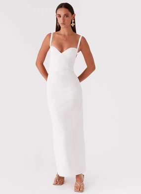 Naomi Backless Maxi Dress - Off White Pleated design