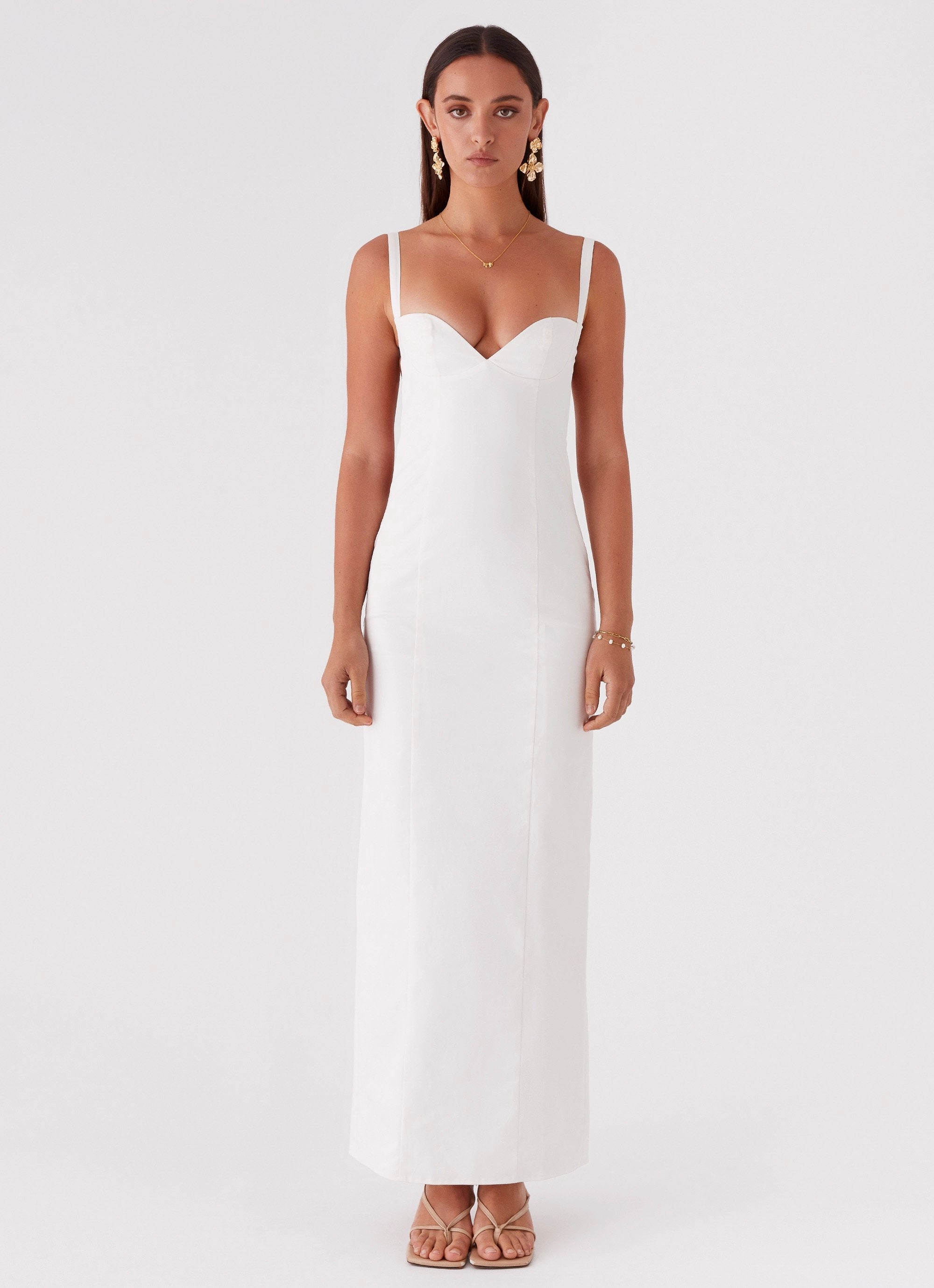 Soft Shape Texture Play Naomi Backless Maxi Dress - Off White