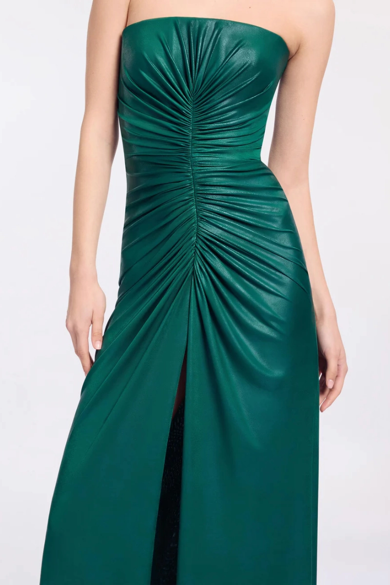 Anytime Fit Strapless Jersey Leatherette Gown