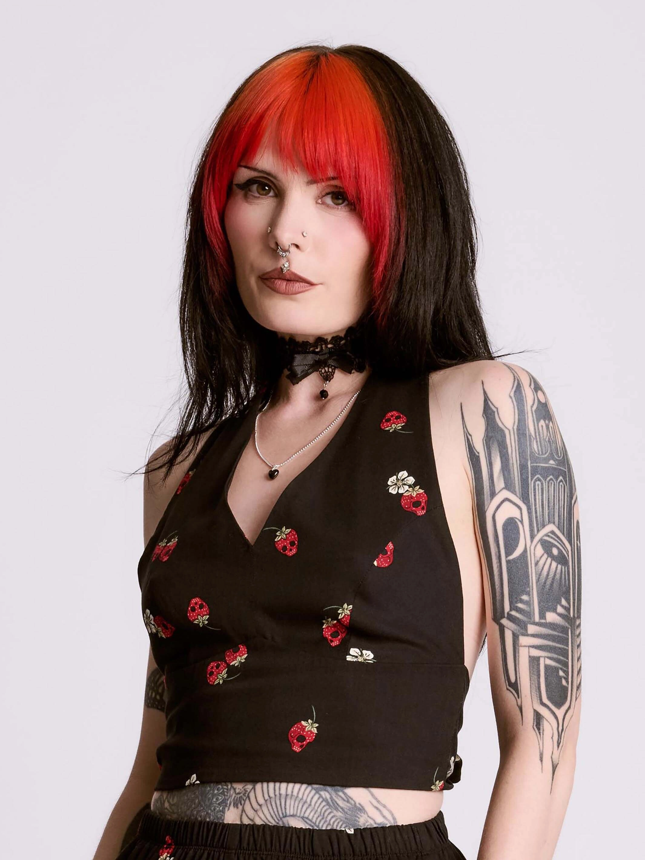 Strawberry Skull Woven Halter Anti Odor Coating Adjustable Cuffs