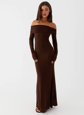 Cocoa Long Sleeve Maxi Dress - Chocolate Neutral Finish Casual Core