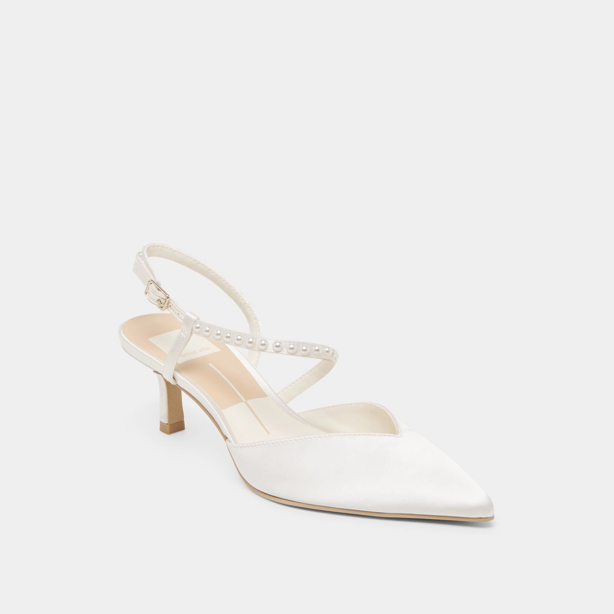 On Point KAMRA PEARL MID HEELS TRUE WHITE SATIN