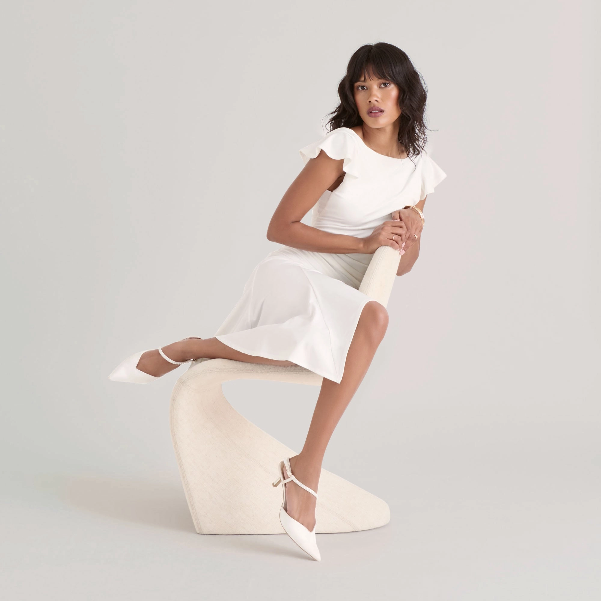 Happy Spark KAMRA PEARL MID HEELS TRUE WHITE SATIN